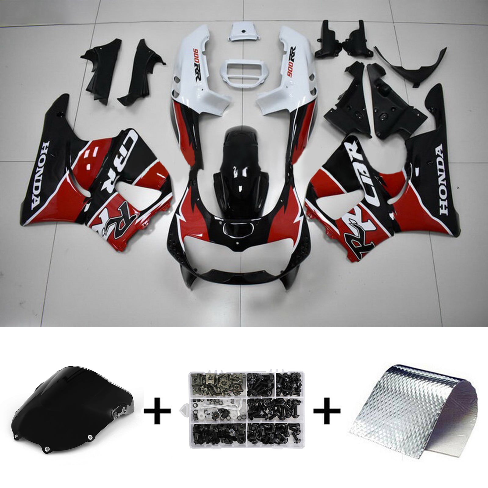 Amotopart 1996-1997 Honda CBR900RR 893 Kit de carénage noir et rouge