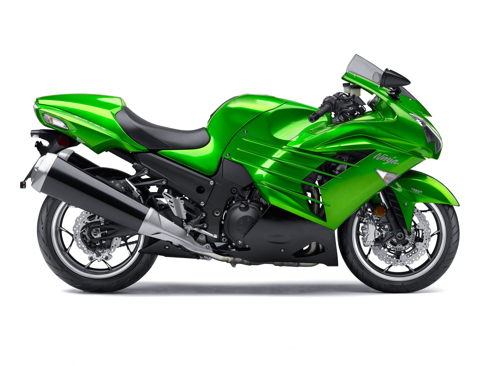 Amotopart Verkleidungsset für Kawasaki 2012–2022 ZX14R, grün mit silbernen Logos