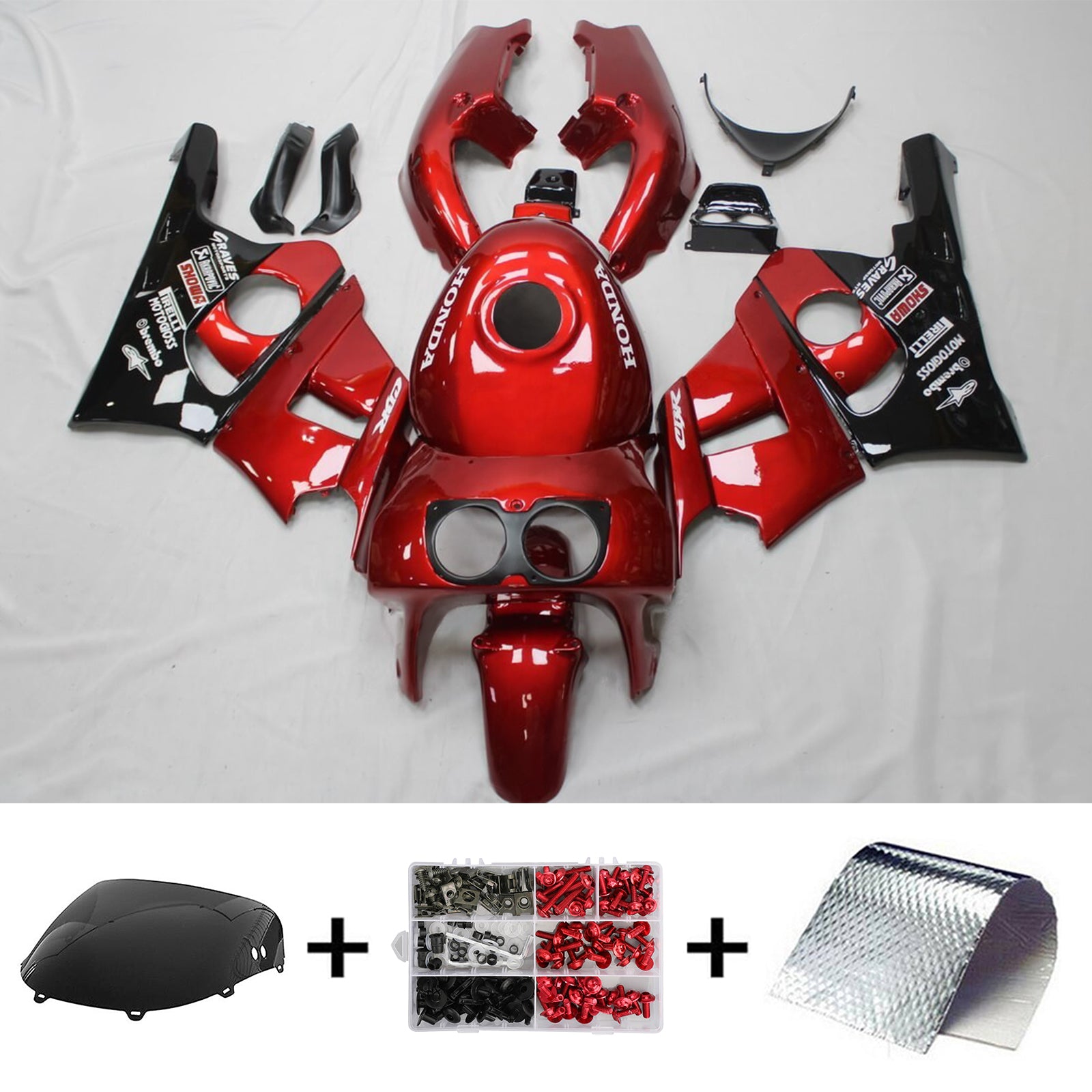 Amotopart 1990-1999 Honda CBR400RR NC29 Fairing Glossy Red&Black Kit