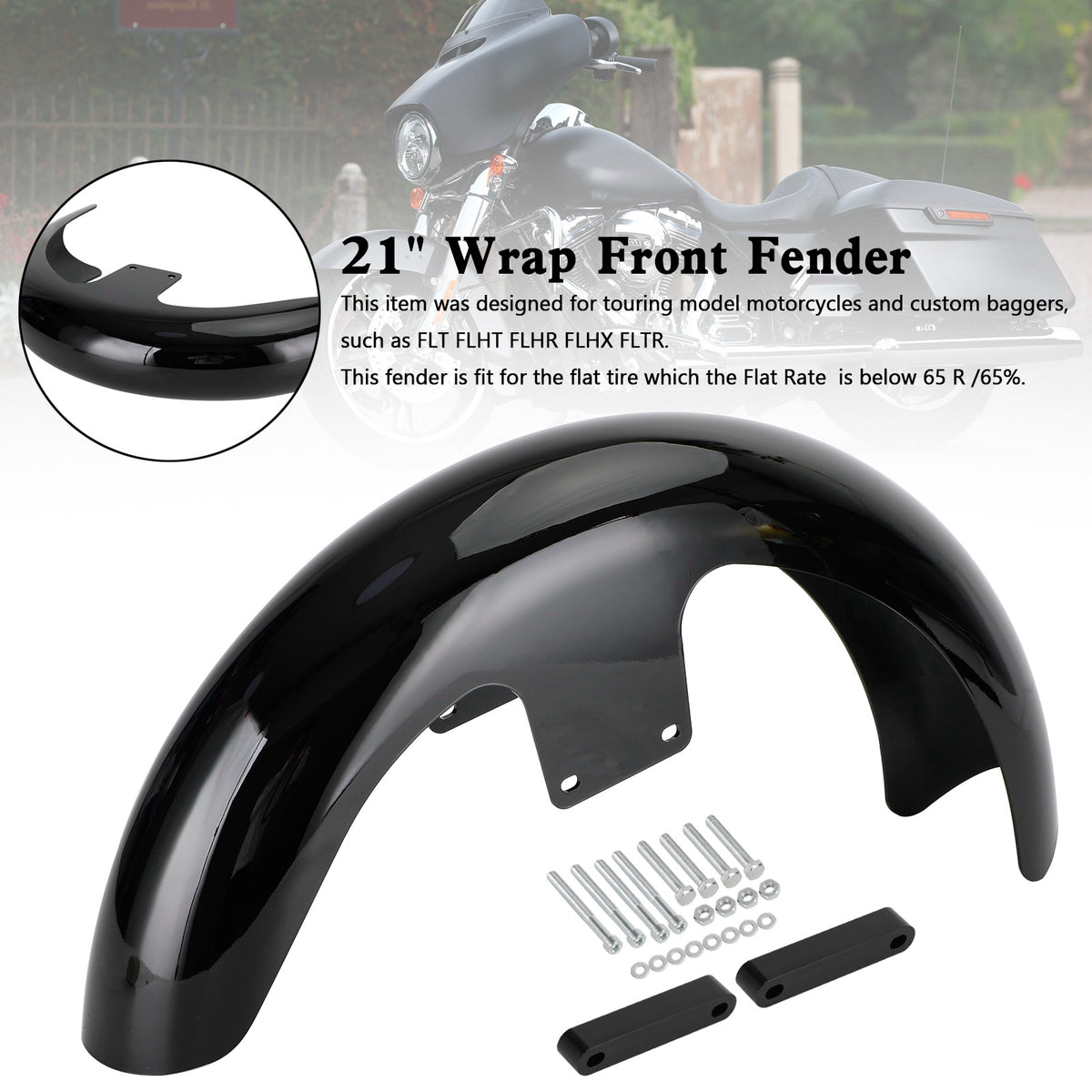ABS 21" Wrap Front Fender For Touring Electra Street Road Glide Baggers FLHT FLHR