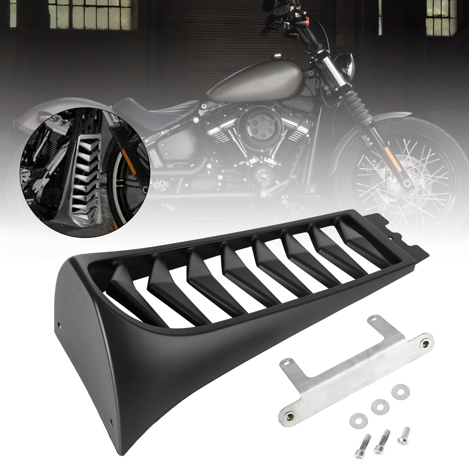 18-21 Front Chin Spoiler Lower Radiator Cover Softail Breakout Fat Bob Black Generic