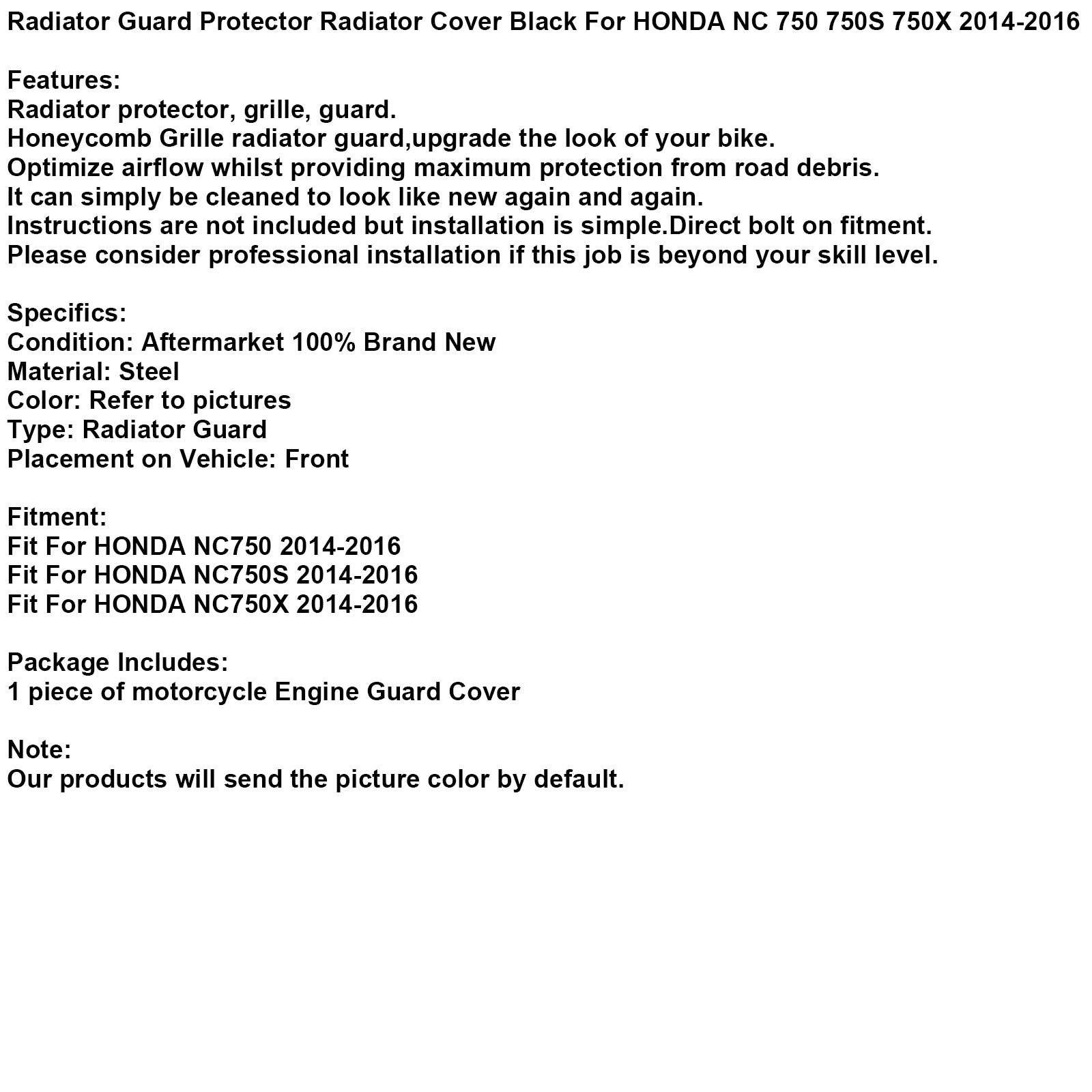 Kühlerschutzabdeckung Kühlerschutz Schwarz für Honda Nc 750 750S 750X 14-16