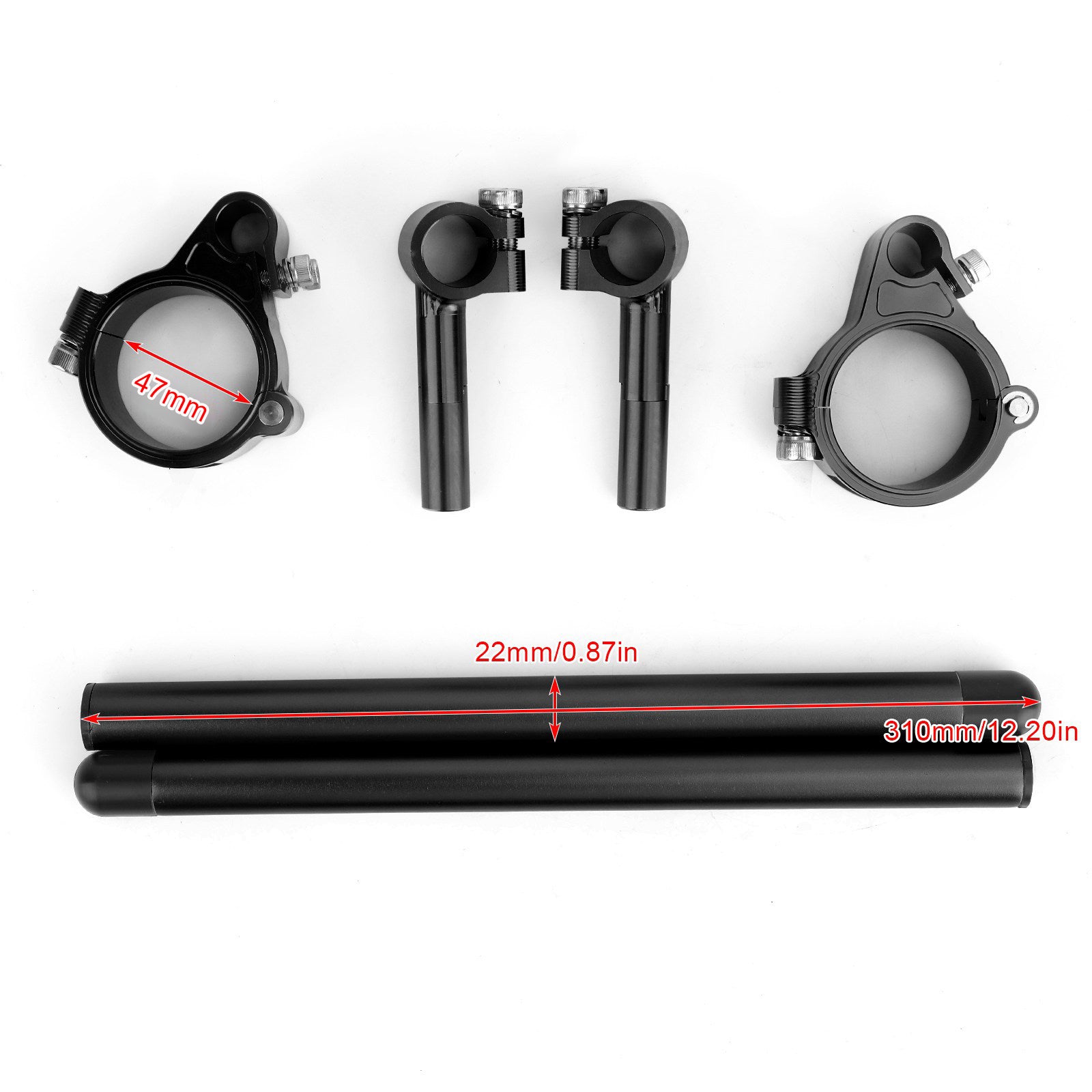 Universal Adjustable Rotatable CNC Billet Clip Ons Fork Tube Handlebar Kit 47mm Black Generic