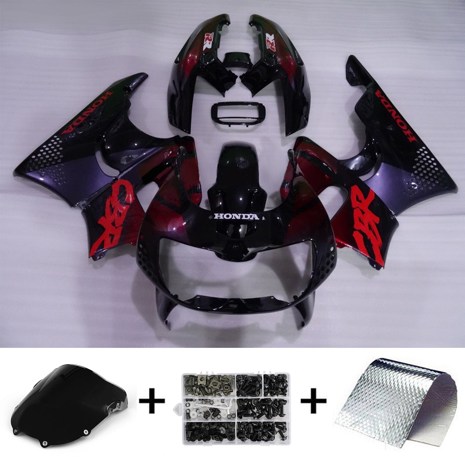 Amotopart 1994–1995 Honda CBR900RR 893 Verkleidung, Schwarz und Rot, Style1-Kit