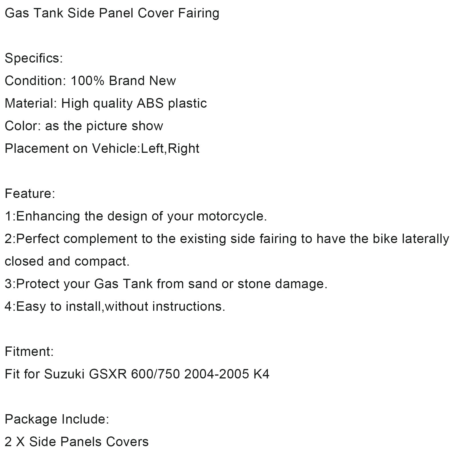 Gas Tank Side Trim Cover Panel Fairing Cowl For Suzuki GSXR 600/750 2004-2005 K4