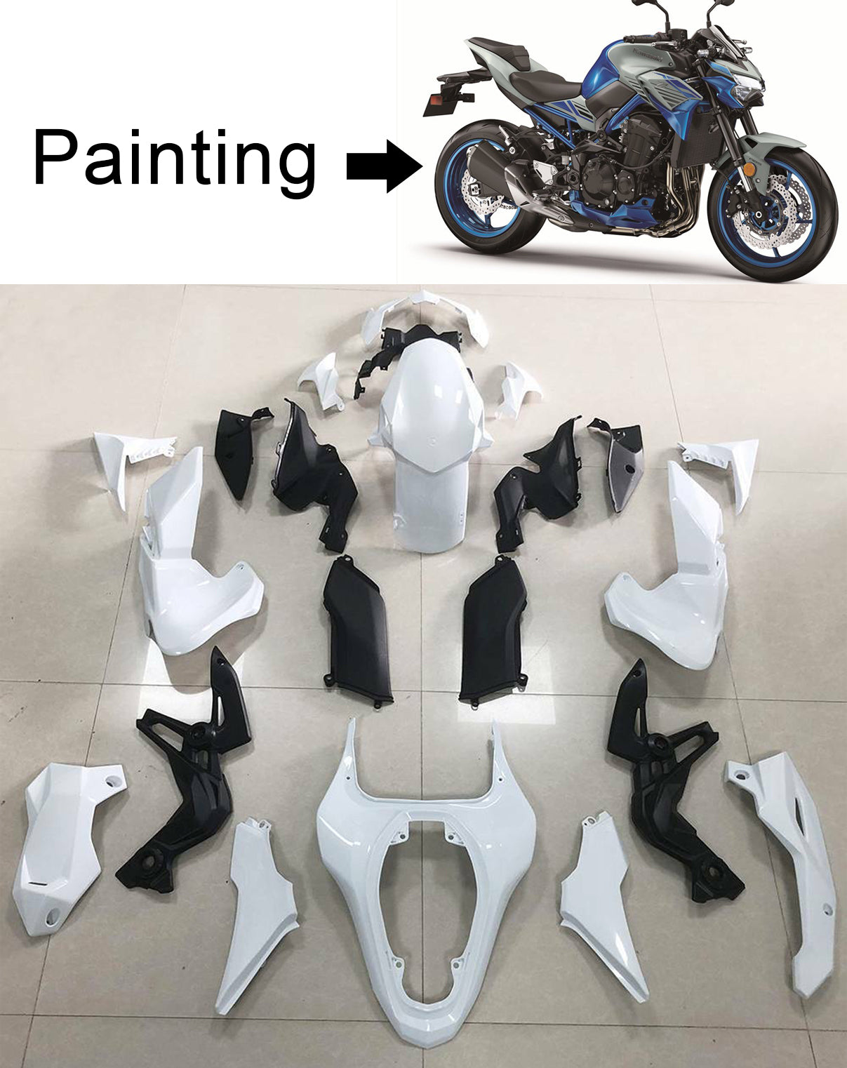 Amotopart 2020-2021 Kawasaki Z900 Kit de carenado azul