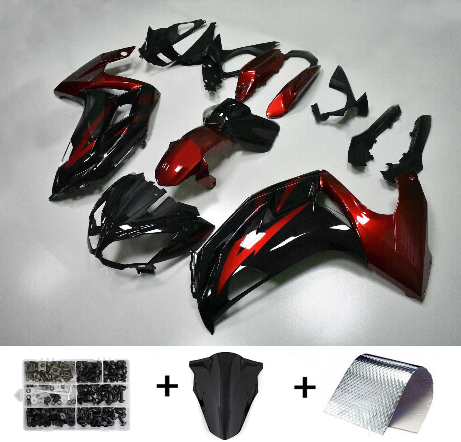 Amotopart 2012–2016 Kawasaki Ninja 650 EX650 Verkleidungsset in Rot und Schwarz