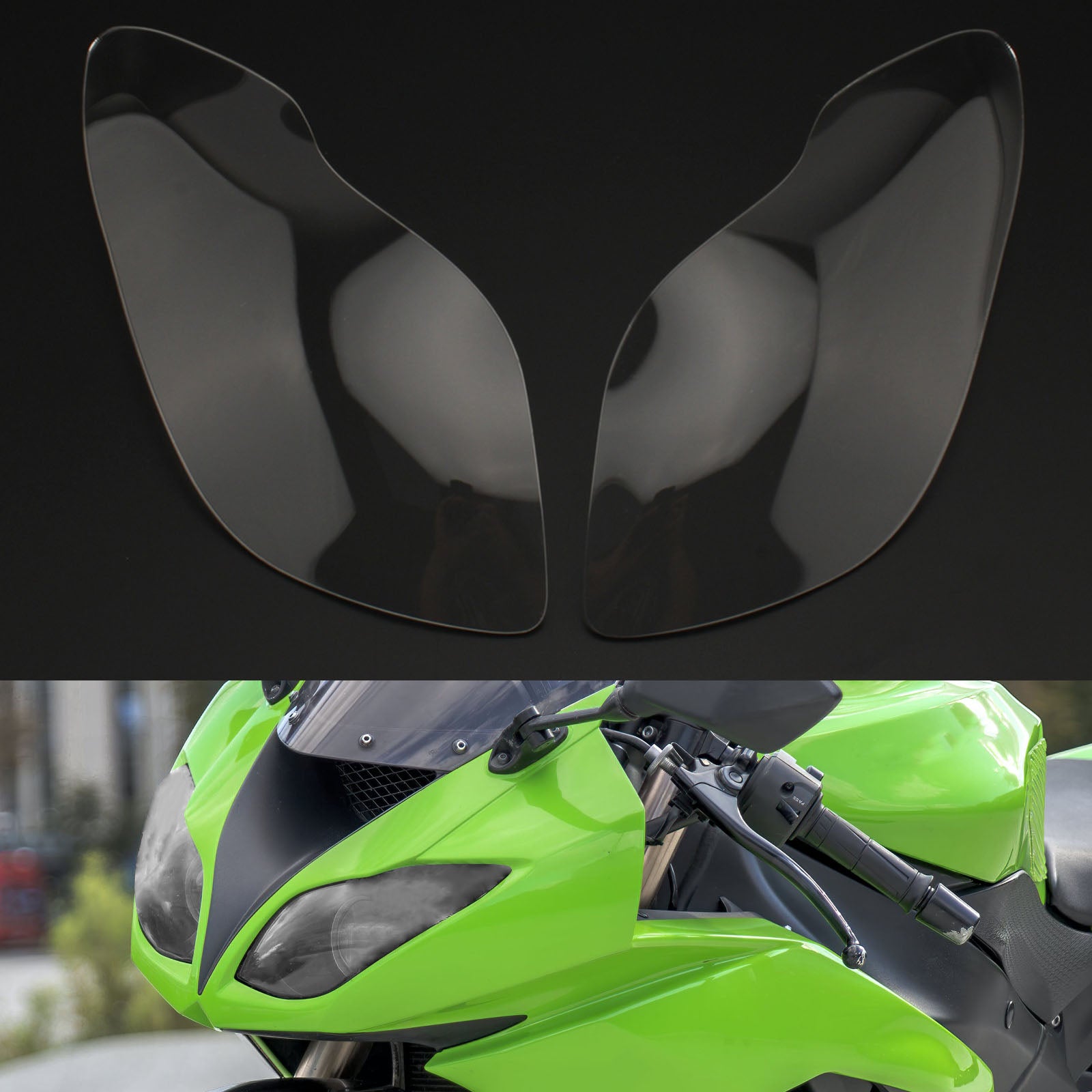 フロントヘッドライトレンズガードプロテクター Kawasaki Zx-636R Zx-6R 09-18 スモーク汎用