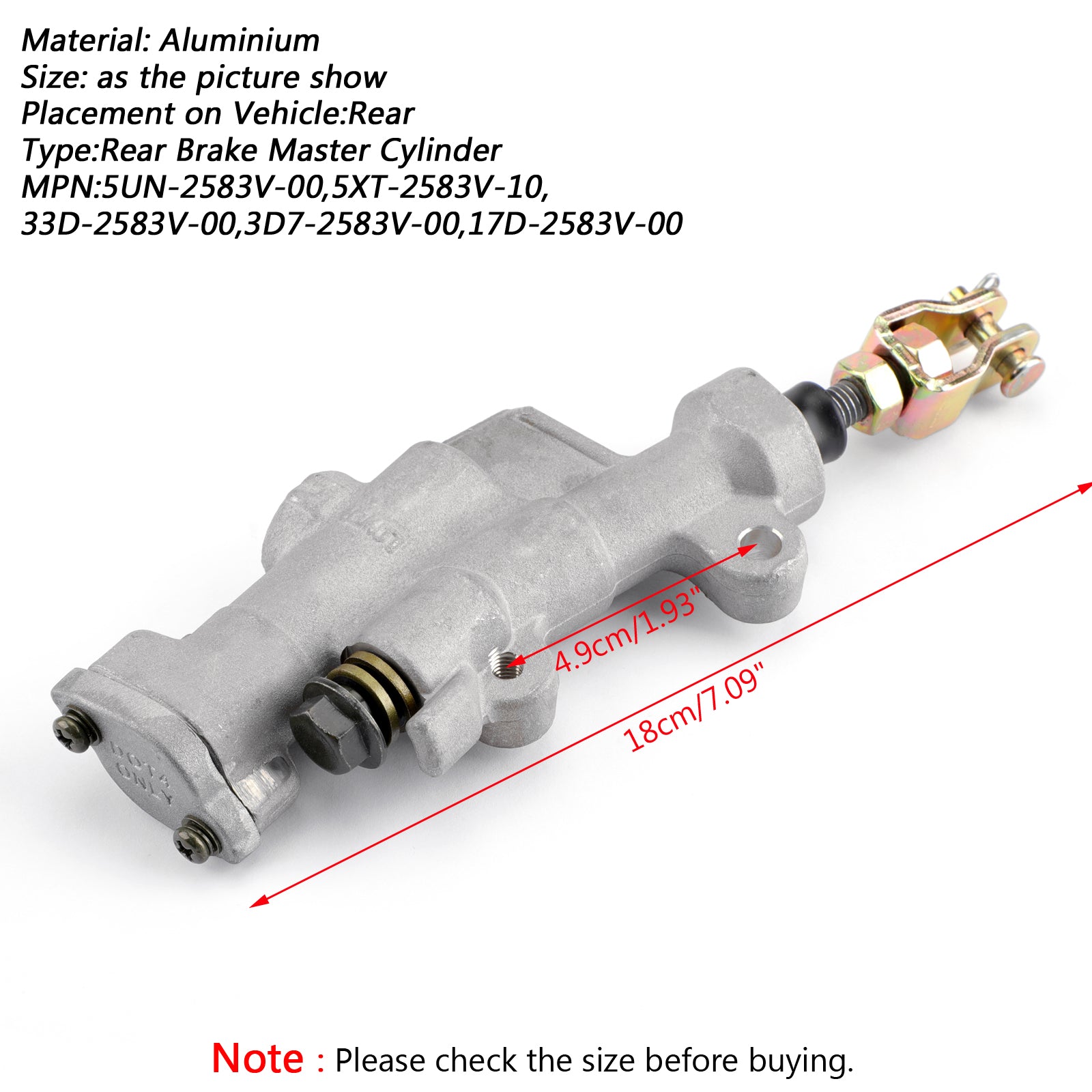 Rear Brake Master Cylinder 5UN-2583V-00 For Yamaha XT250 YZ125 YZ250 YZ450F Generic