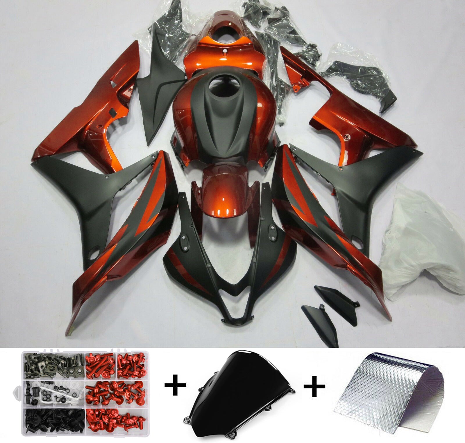 Amotopart 2007 2008 CBR600RR ホンダ フェアリング オレンジ&ブラック キット