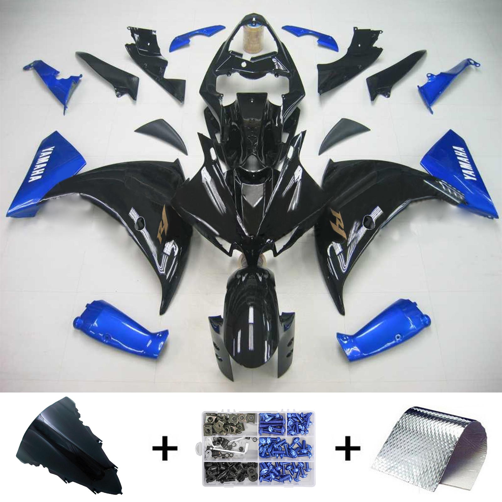 Amotopart Yamaha 2009-2011 YZF 1000 R1 Black Blue Fairing Kit