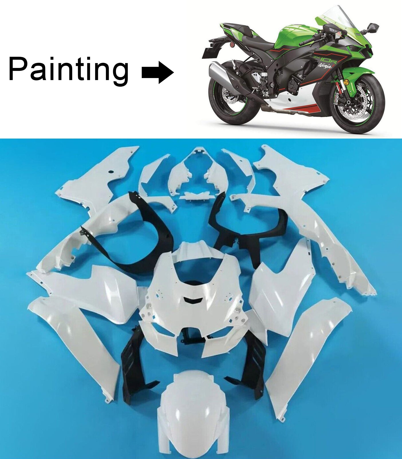 Amotopart 2021-2024 Kawasaki ZX10R ZX10RR グリーン ブラック Style7 フェアリングキット