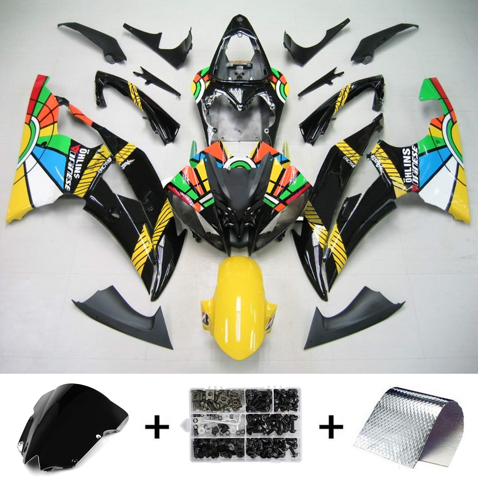 Amotopart Yamaha 2008-2016 YZF 600 R6 Black Yellow Fairing Kit