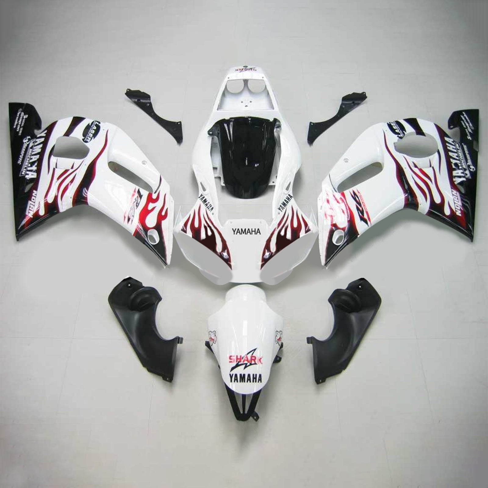 Amotopart Yamaha 1998-2002 YZF 600 R6 White Black Fire Fairing Zestaw