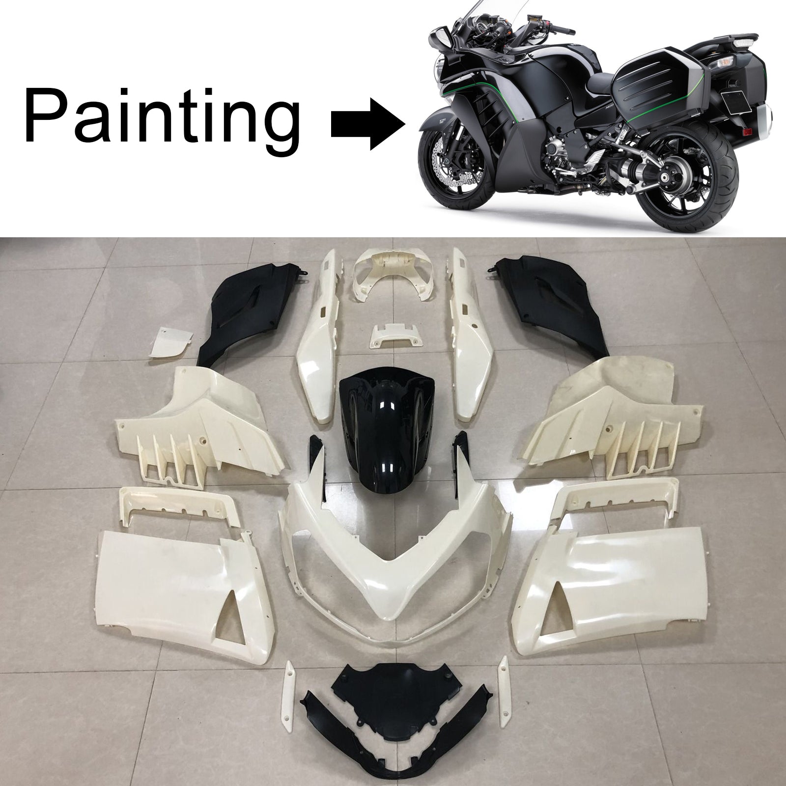 Amotopart Kawasaki 2007-2009 GTR1400/ZG1400 ブラック グリーン ライン フェアリングキット