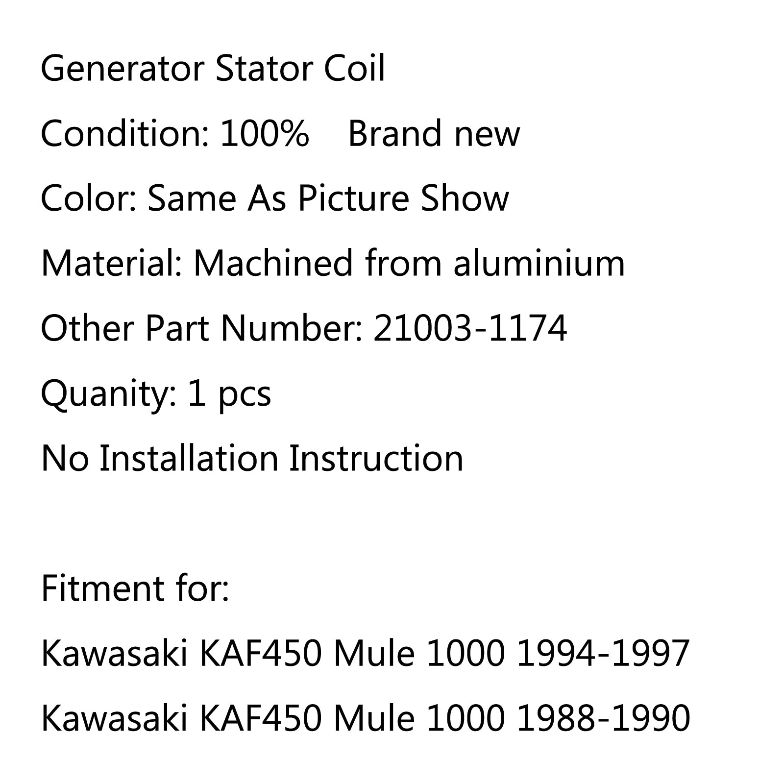 発電機ステータコイルカワサキ KAF450 ミュール 1000 1994-1997 1988-1990