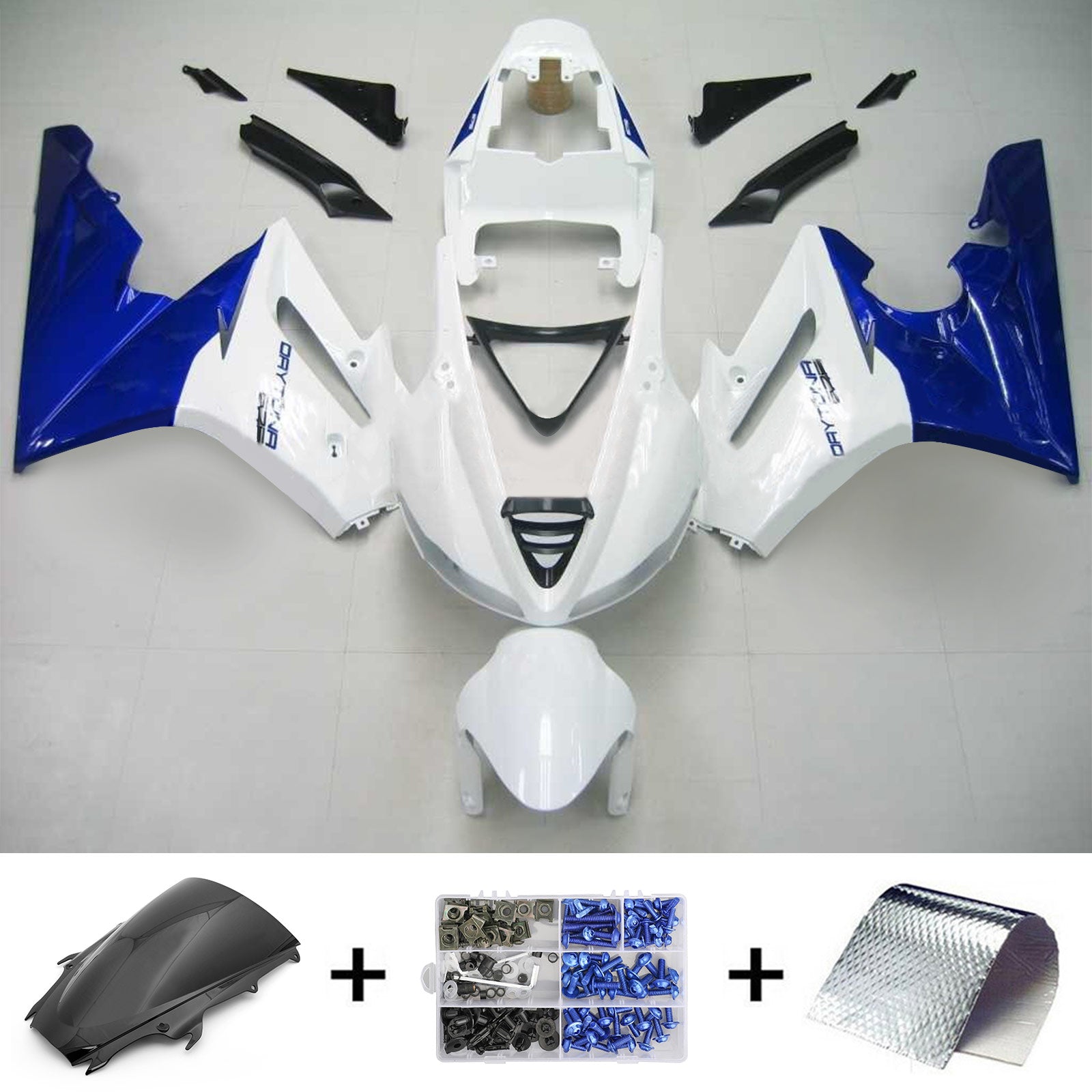 Amotopart Triumph 2009–2012 Daytona 675 weiß-blaues Verkleidungsset