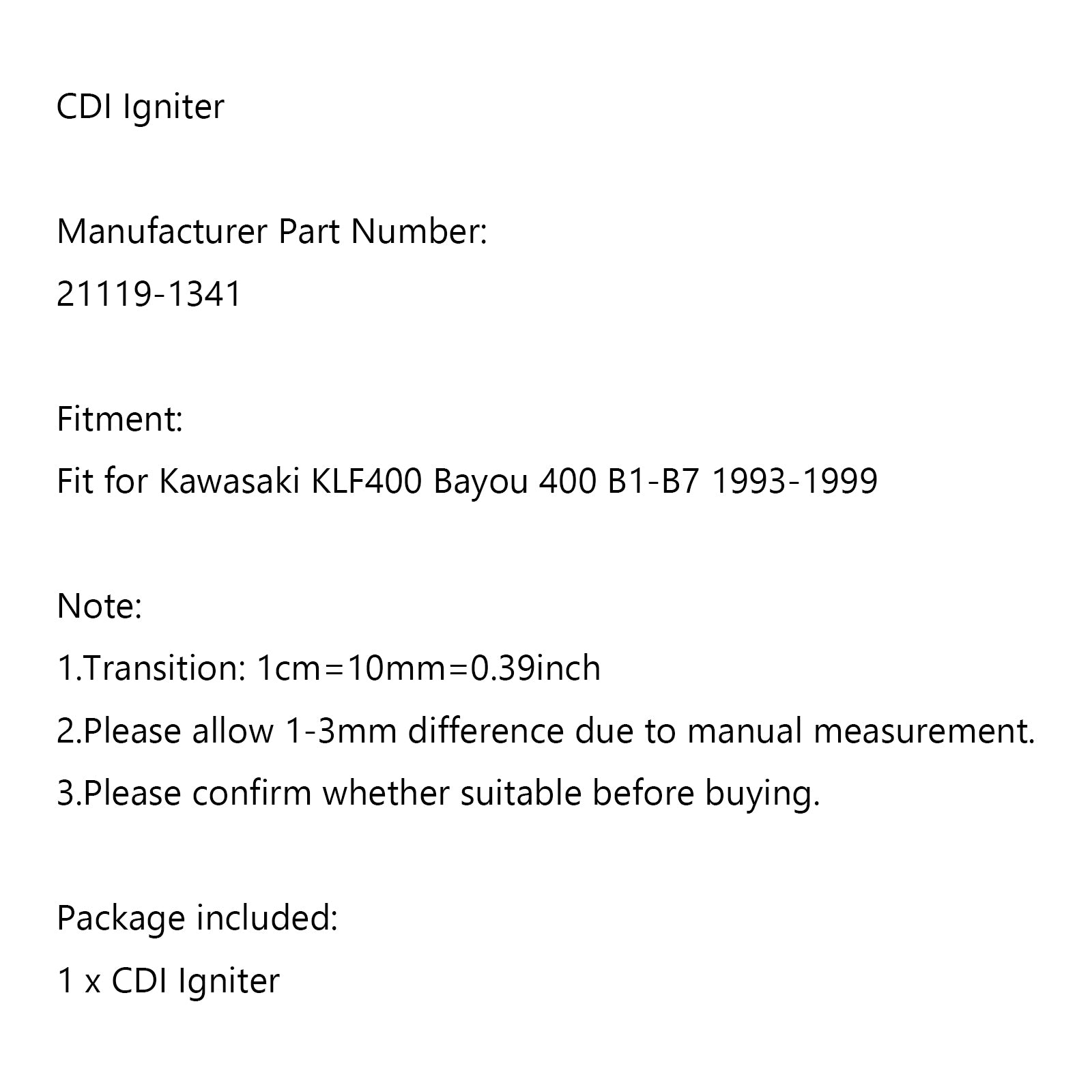 Accenditore CDI adatto per Kawasaki KLF400 Bayou 400 B1-B7 1993-1999 21119-1341