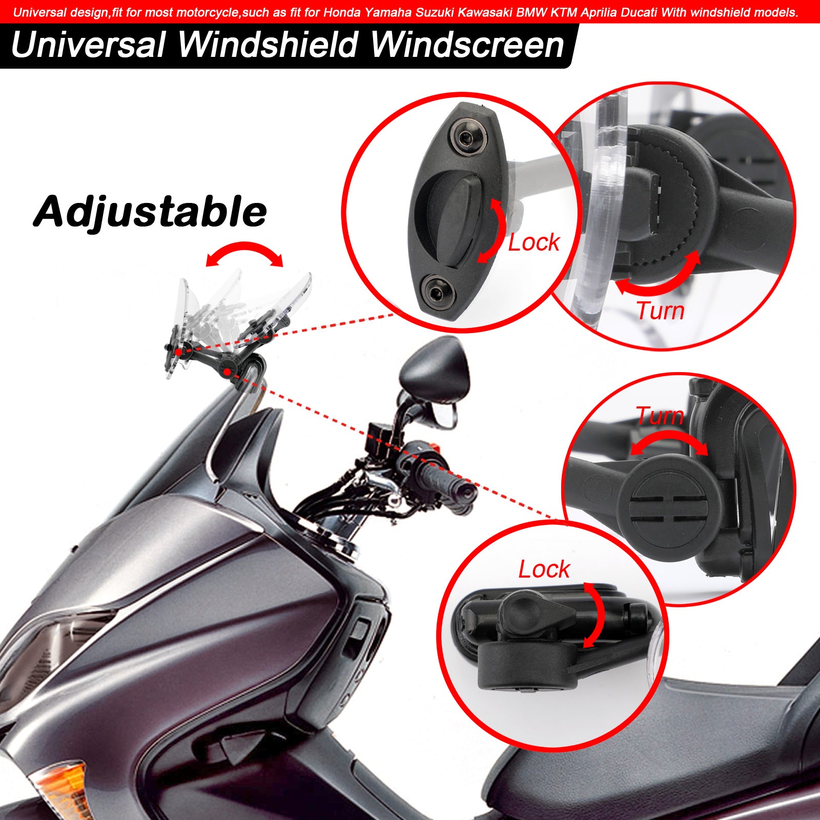 Verstellbarer Clip-on-Windschutzscheiben-Verlängerungs-Spoiler-Windabweiser für Motorrad