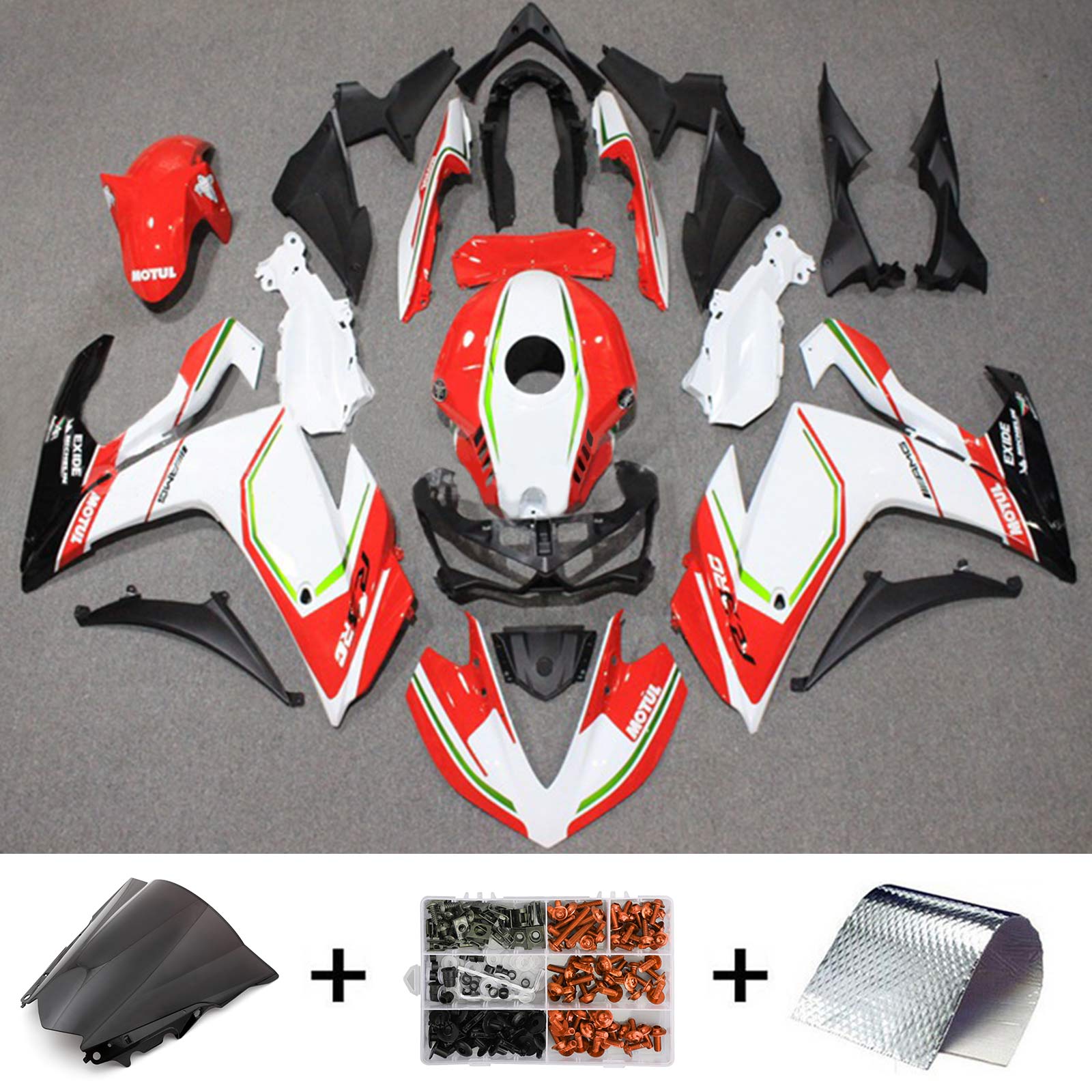 Kit de carénage Amotopart Yamaha 2014-2018 YZF R3 & 2015-2017 YZF R25 Kit de carénage blanc rouge