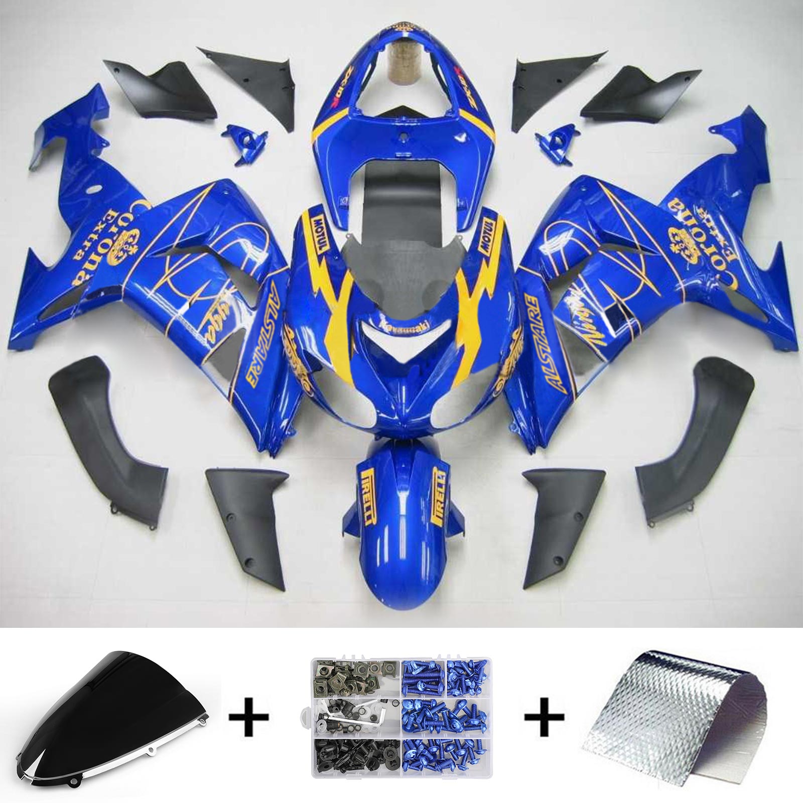 Amotopart  Kawasaki ZX10R 2006-2007 Blue Yellow Fairing Kit