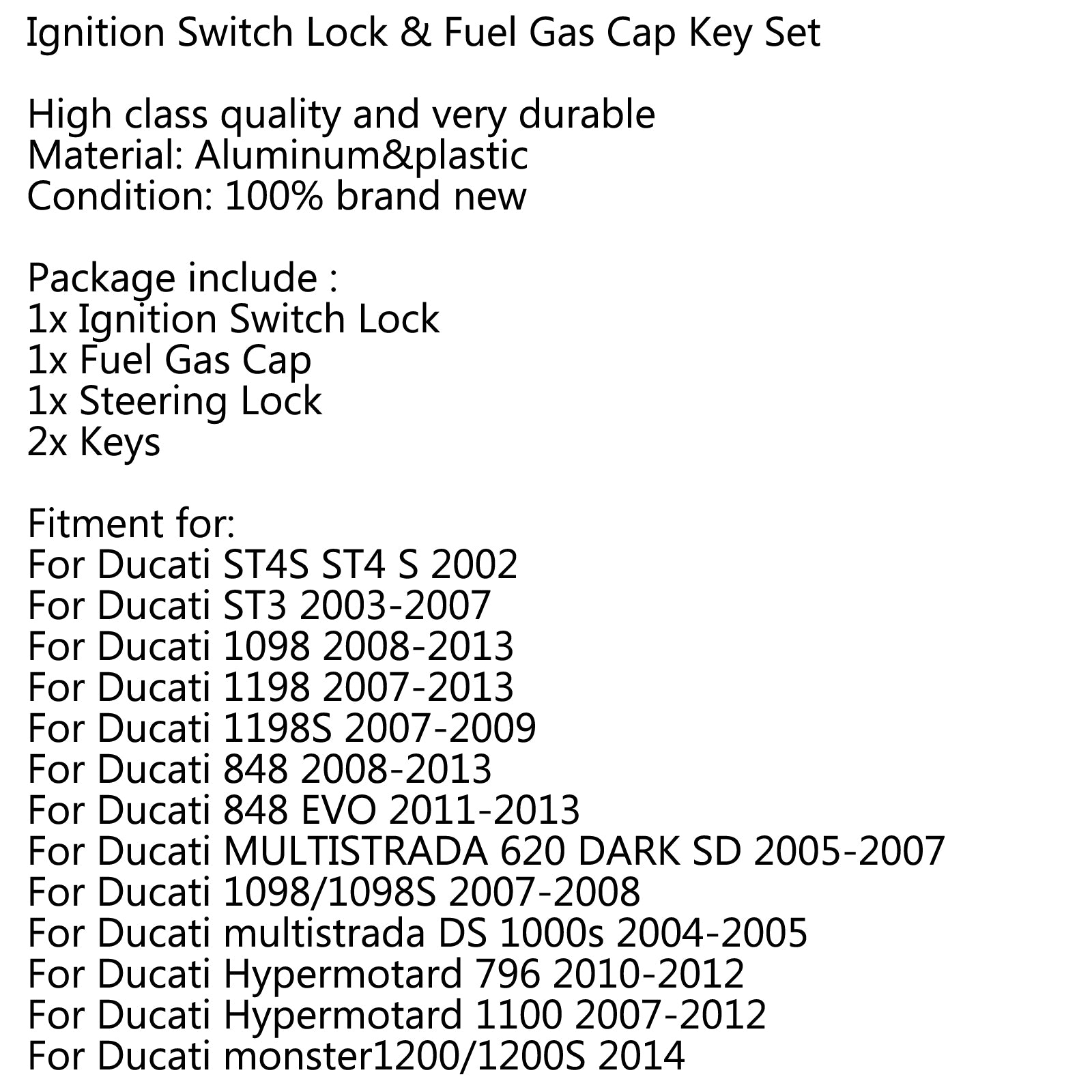 点火スイッチロック燃料ガスキャップキーセットドゥカティ 848 1098 1198 モンスター 1200