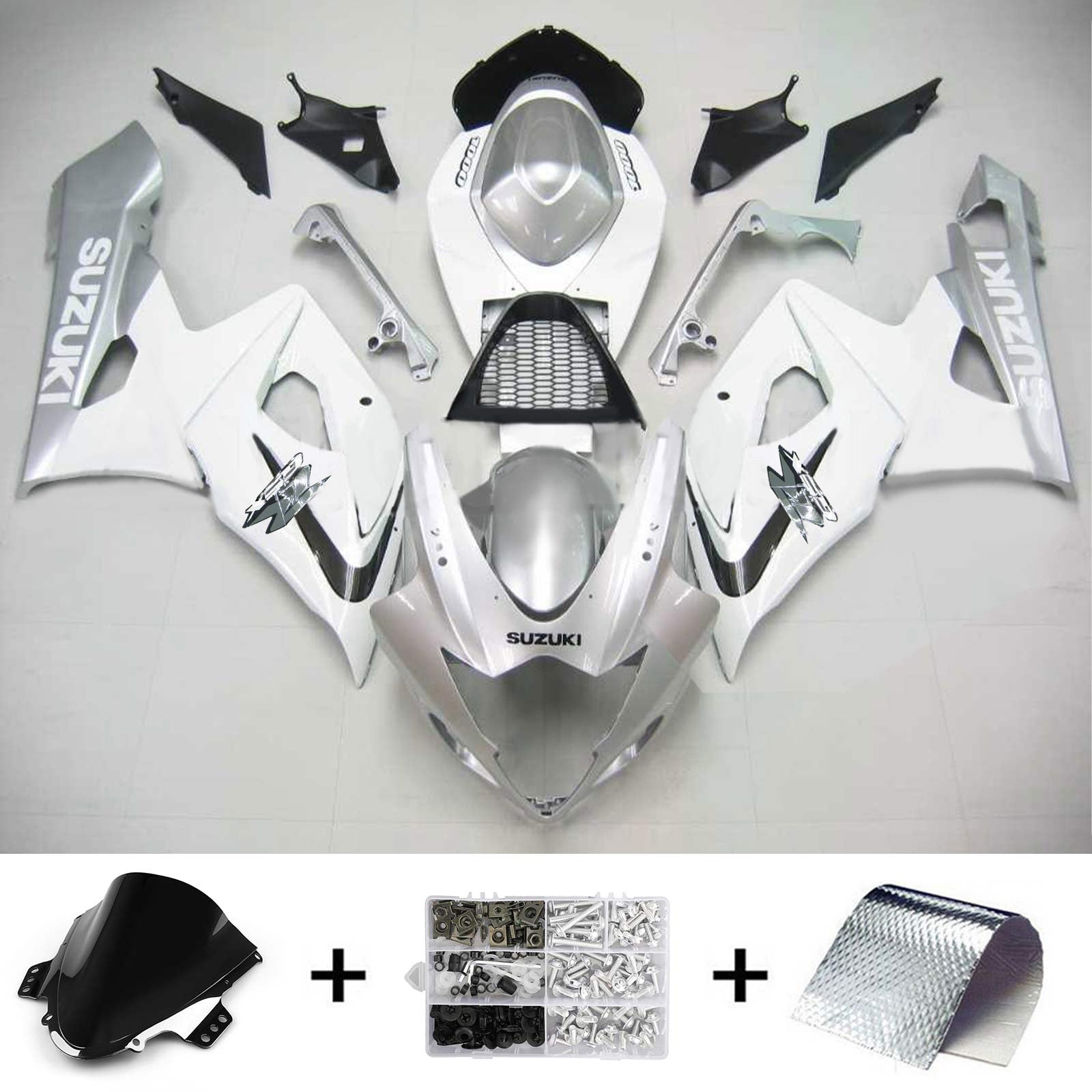 Amotopart 2005-2006 Suzuki GSXR1000 Kit de carenado blanco y plateado