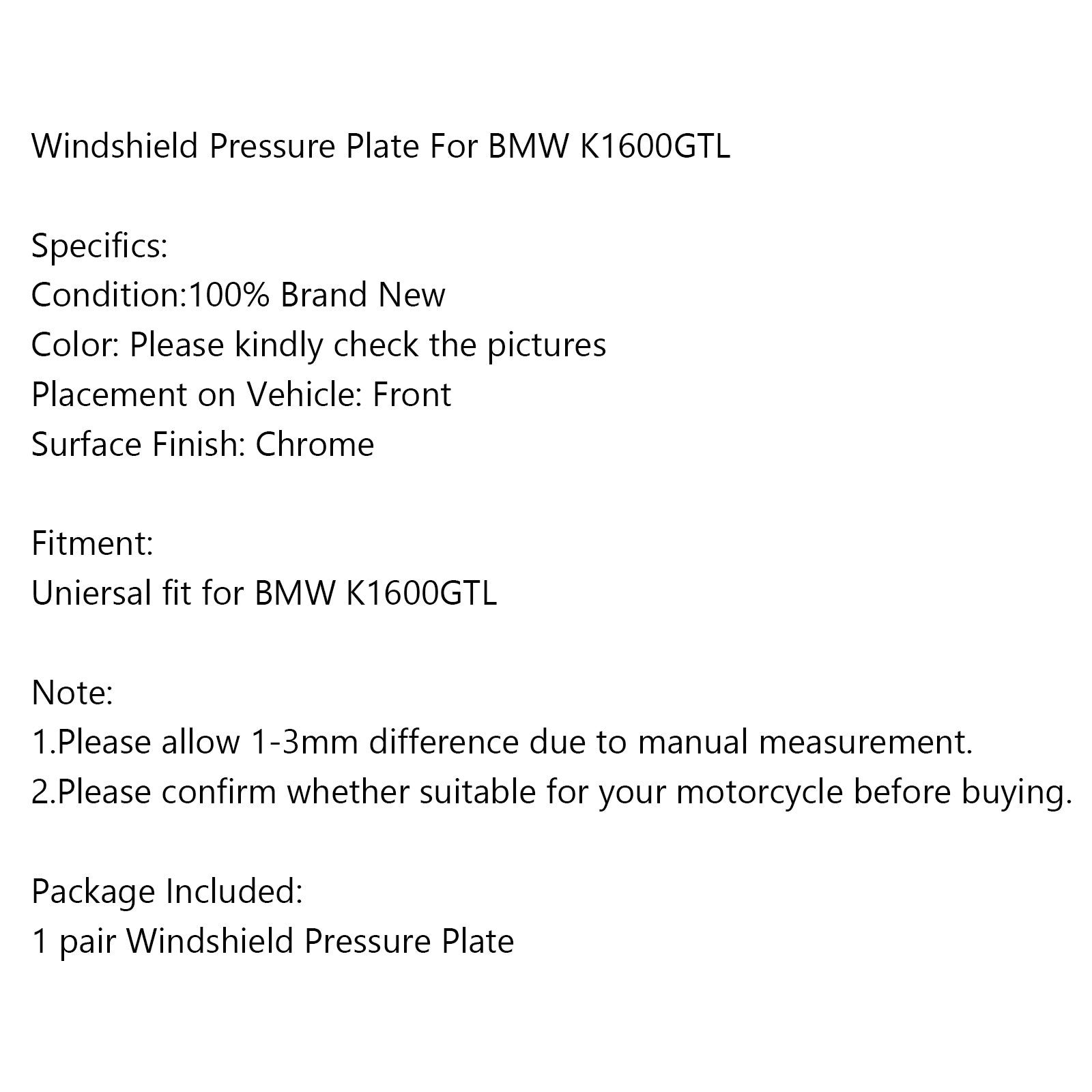Motorcycle Windshield Windscreen Plating Pressure Plate For BMW K1600GTL Generic