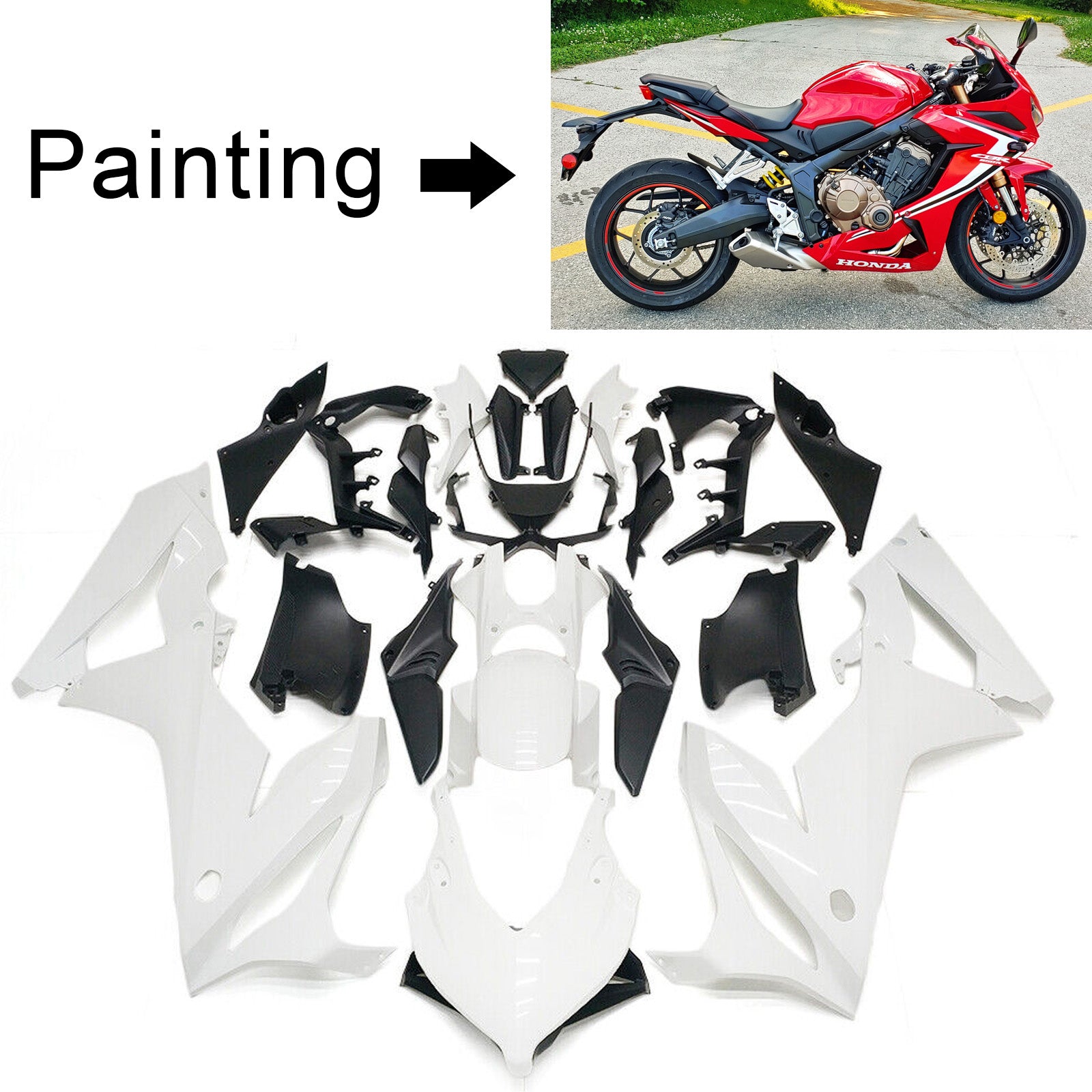 Kit de carénage Amotopart Honda CBR650R 2019-2020 rouge et blanc