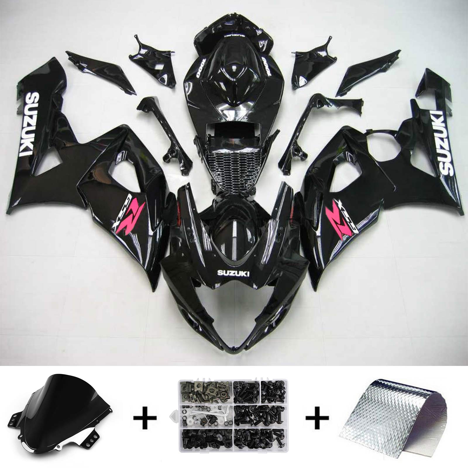 Amotopart 2005-2006 Suzuki GSXR1000 Verkleidung, glänzend schwarz&Logo-Set