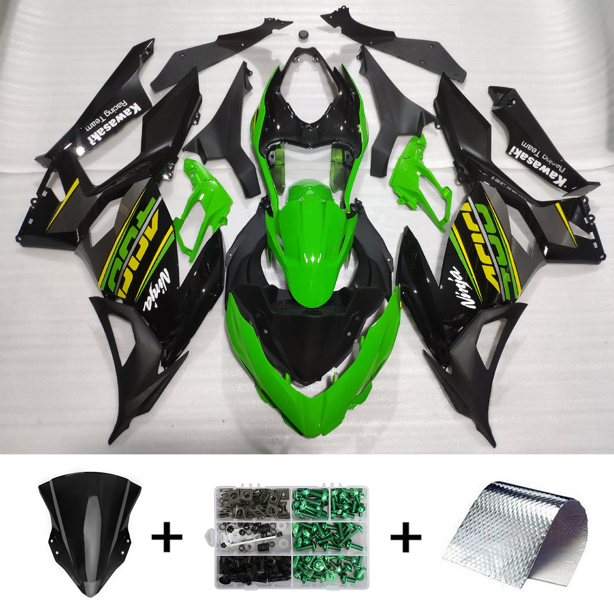 Amotopart Kawasaki 2018-2023 EX400/Ninja400 Black with Green Fairing Kit
