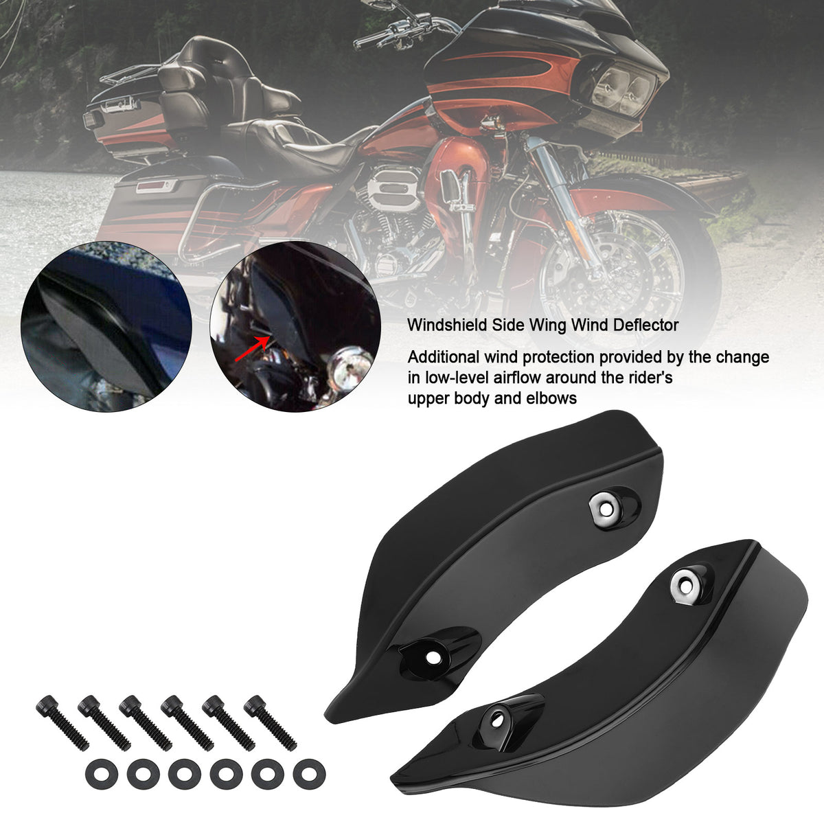 Fairing Windshield Side Wing Wind Deflector For Touring Road Glide 2015-2021 Black Generic
