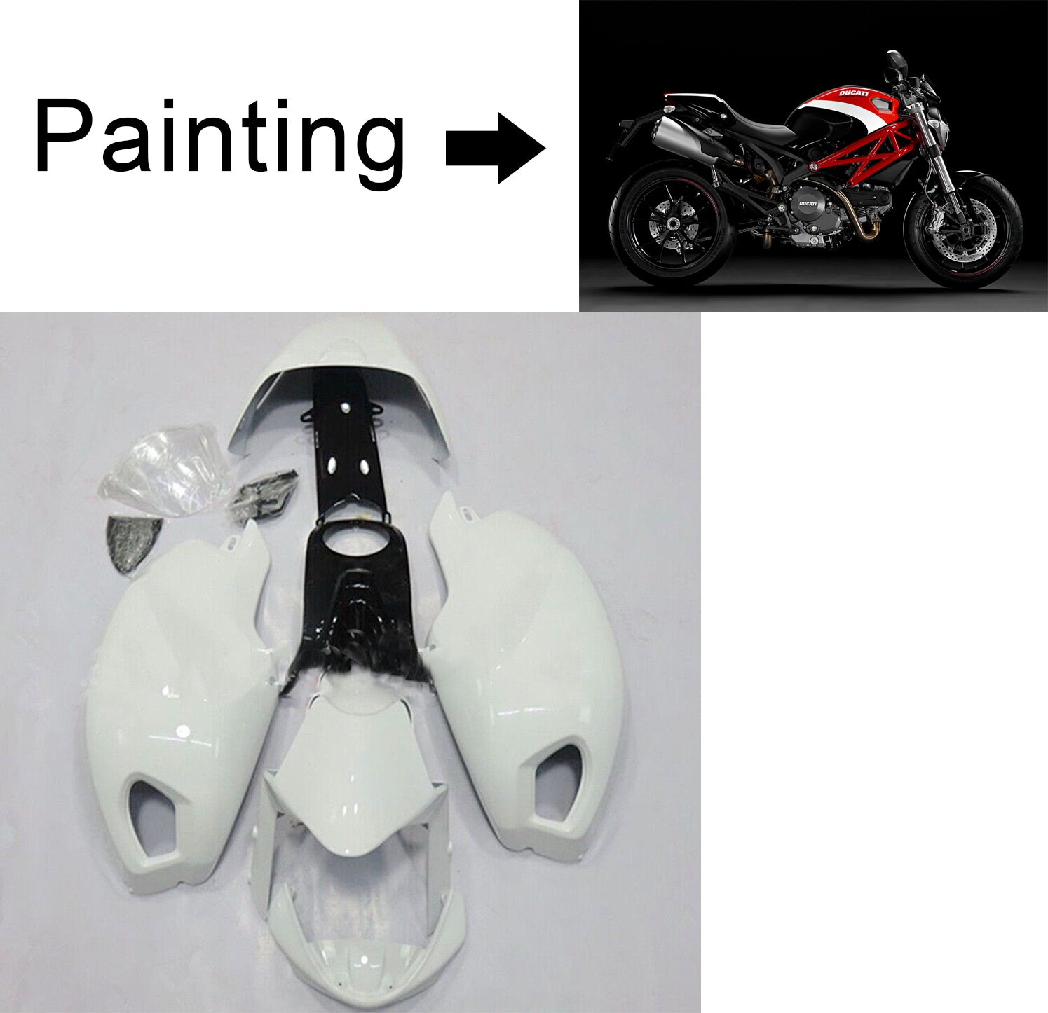 Amotopart Ducati alle Jahre Monster 696/796/1100 S EVO Schwarz Rot Verkleidungsset