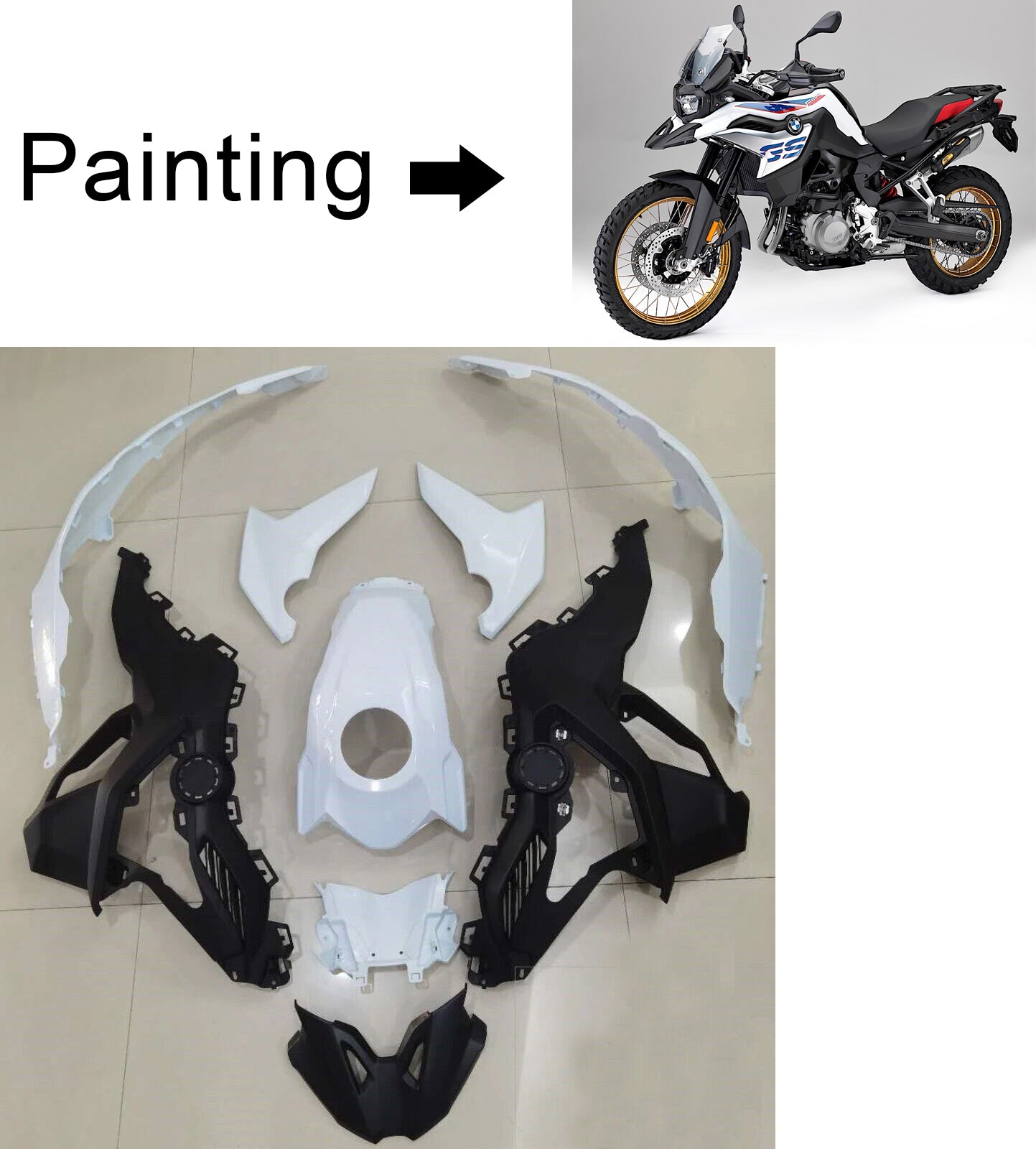 Amotopart BMW 2018-2020 F750GS/F850GS ブラック ホワイト フェアリングキット