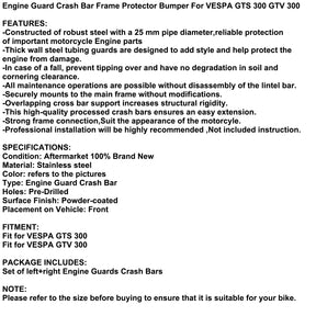 Bumper Engine Protection Guard Crash Bar Fits For VESPA GTS 300 GTV 300 21-22 Silver