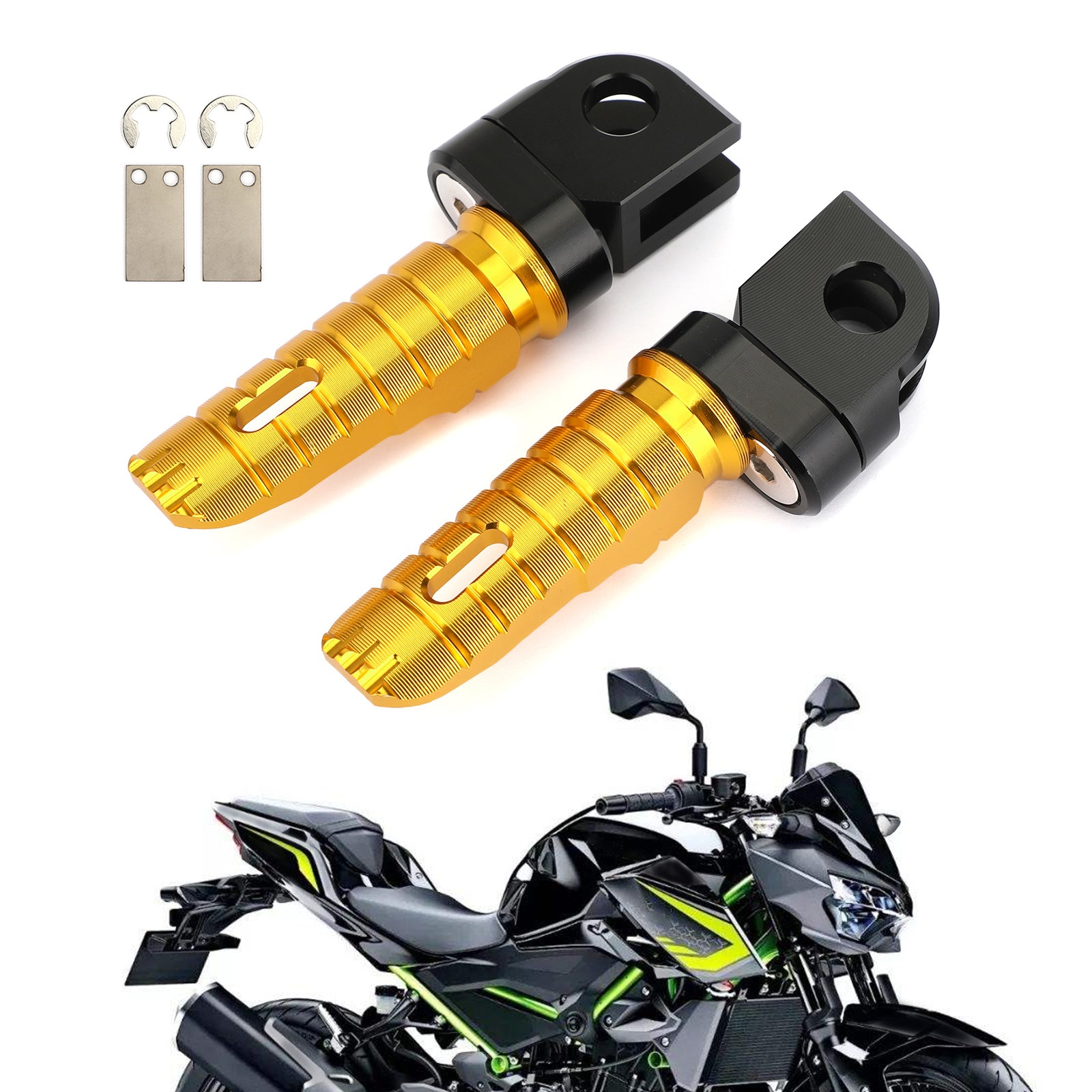 フロントフットレストフットペグカワサキ ZZR1400 06-16 W800 11-17 ER-6F 09-16 ZX-6R 09-17 Z650 17-20 ゴールドに適合