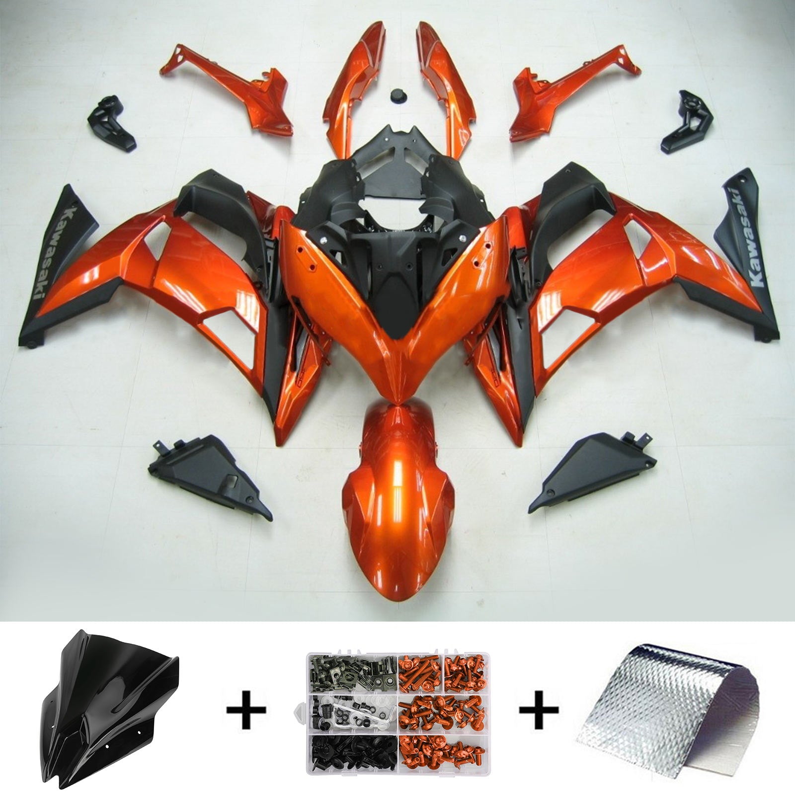 Amotopart 2020-2026 Kawasaki ER-6F Ninja650 Orange&Black Fairing Kit