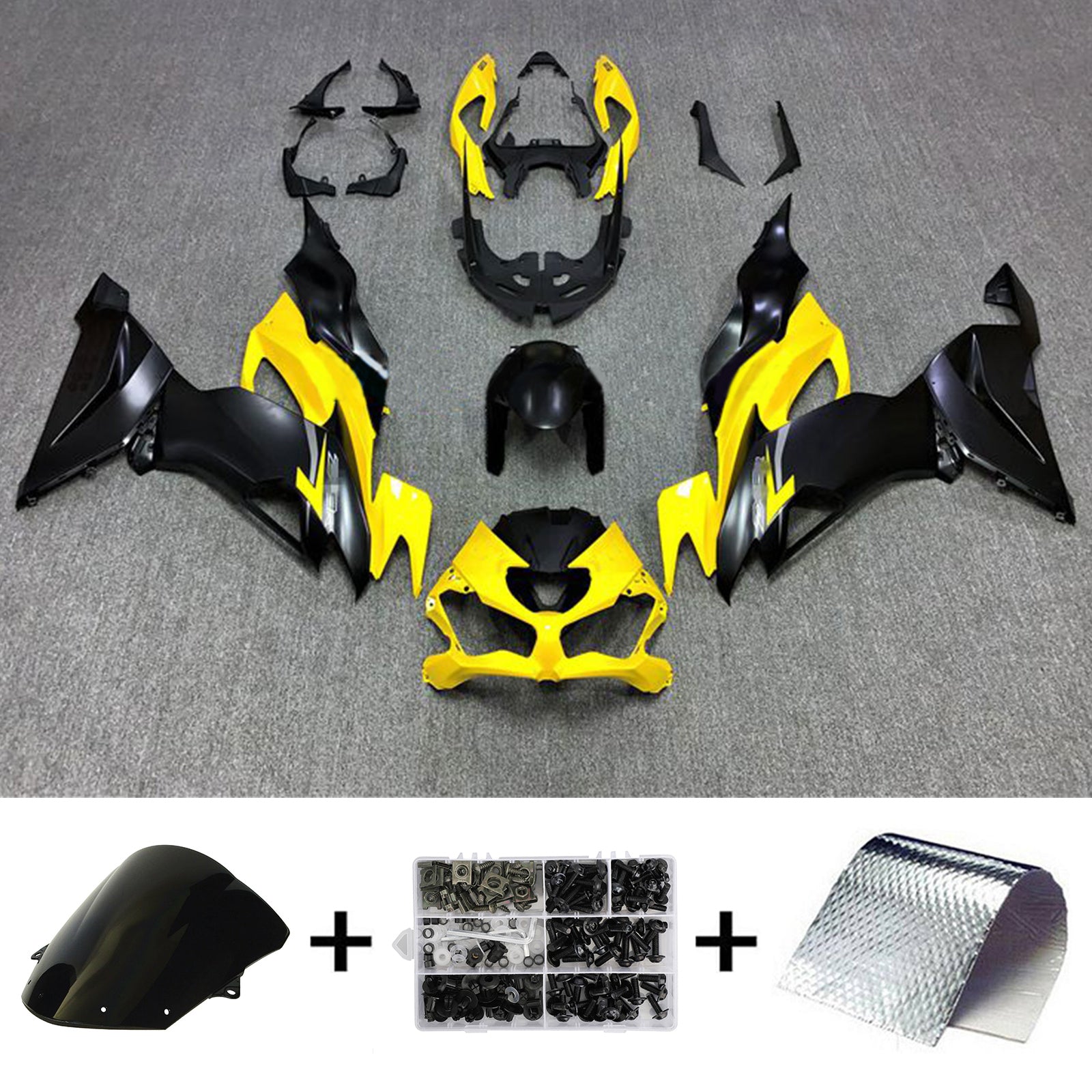 Amotopart Kawasaki 2019-2023 ZX6R Kit de carenado negro amarillo