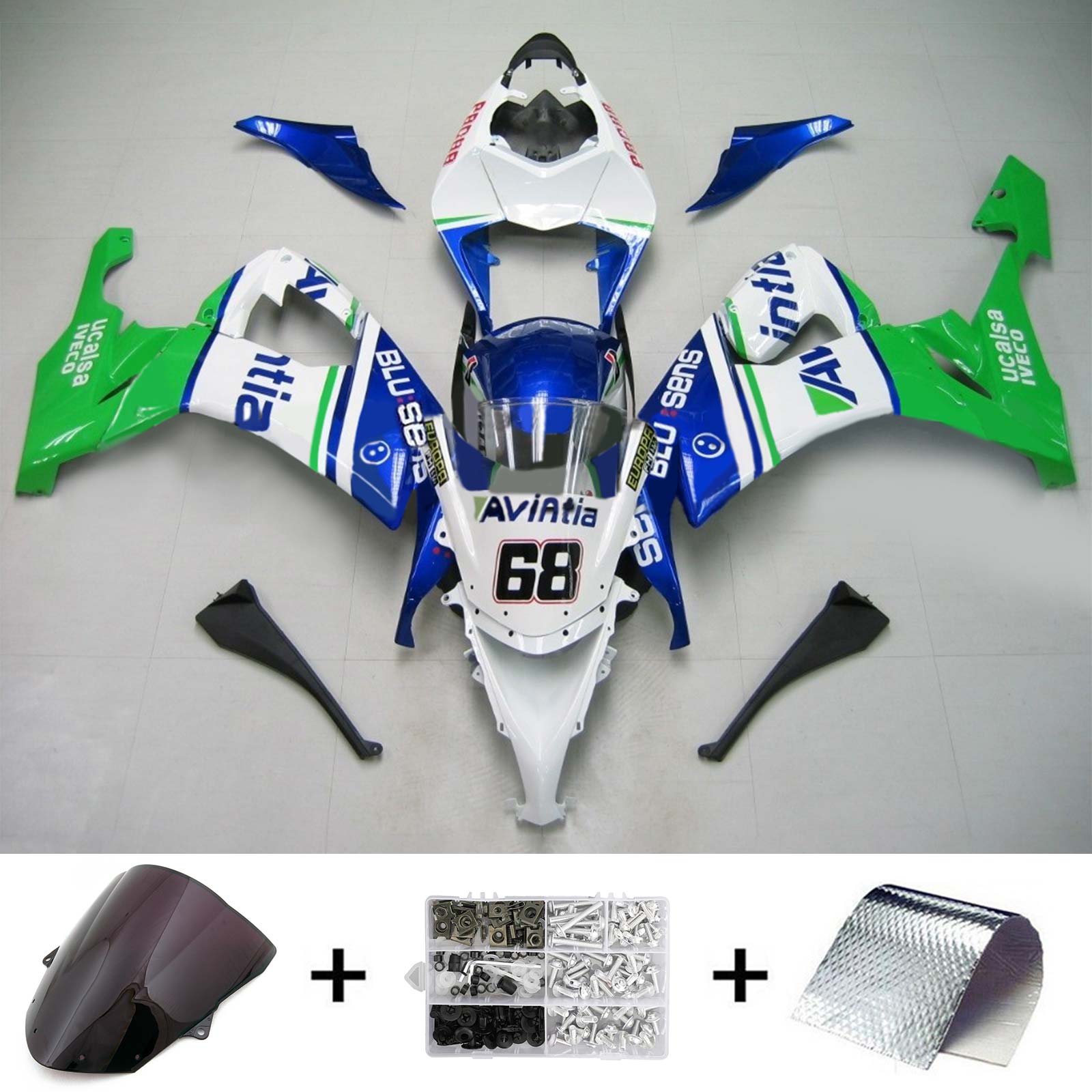 Amotopart Kawasaki ZX10R 2008-2010 White Green Fairing Kit