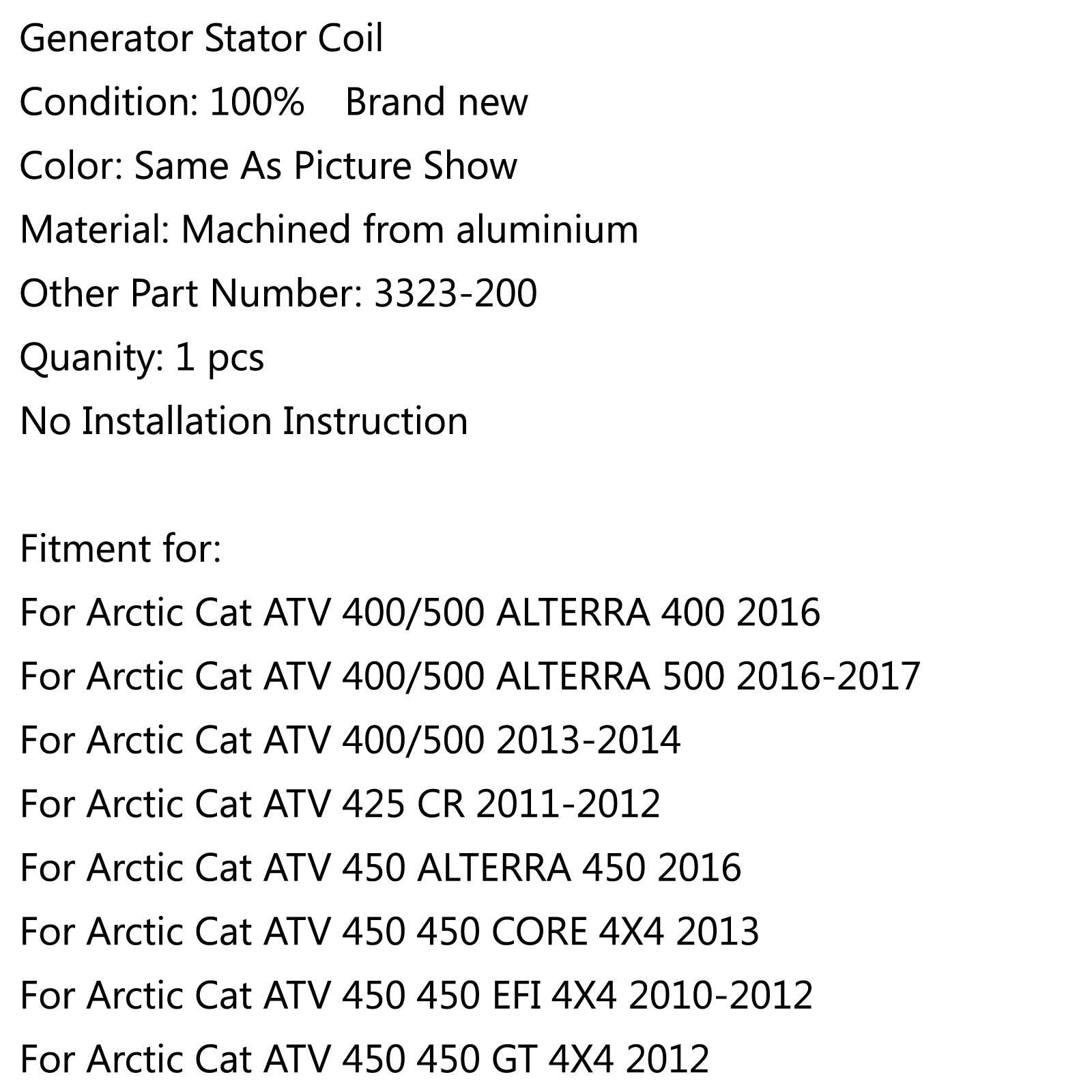 Generator Stator Coil For Arctic Cat ATV 400/500 425 450 ALTERRA XC450 XR500