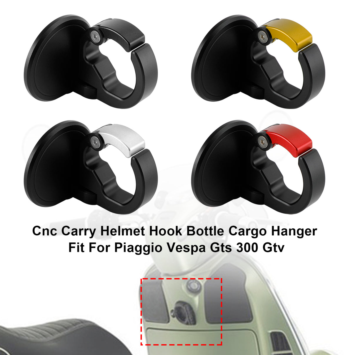 Cnc Carry Helmet Hook Bottle Cargo Hanger Fit For Piaggio Vespa Gts 300 Gtv Silver Generic