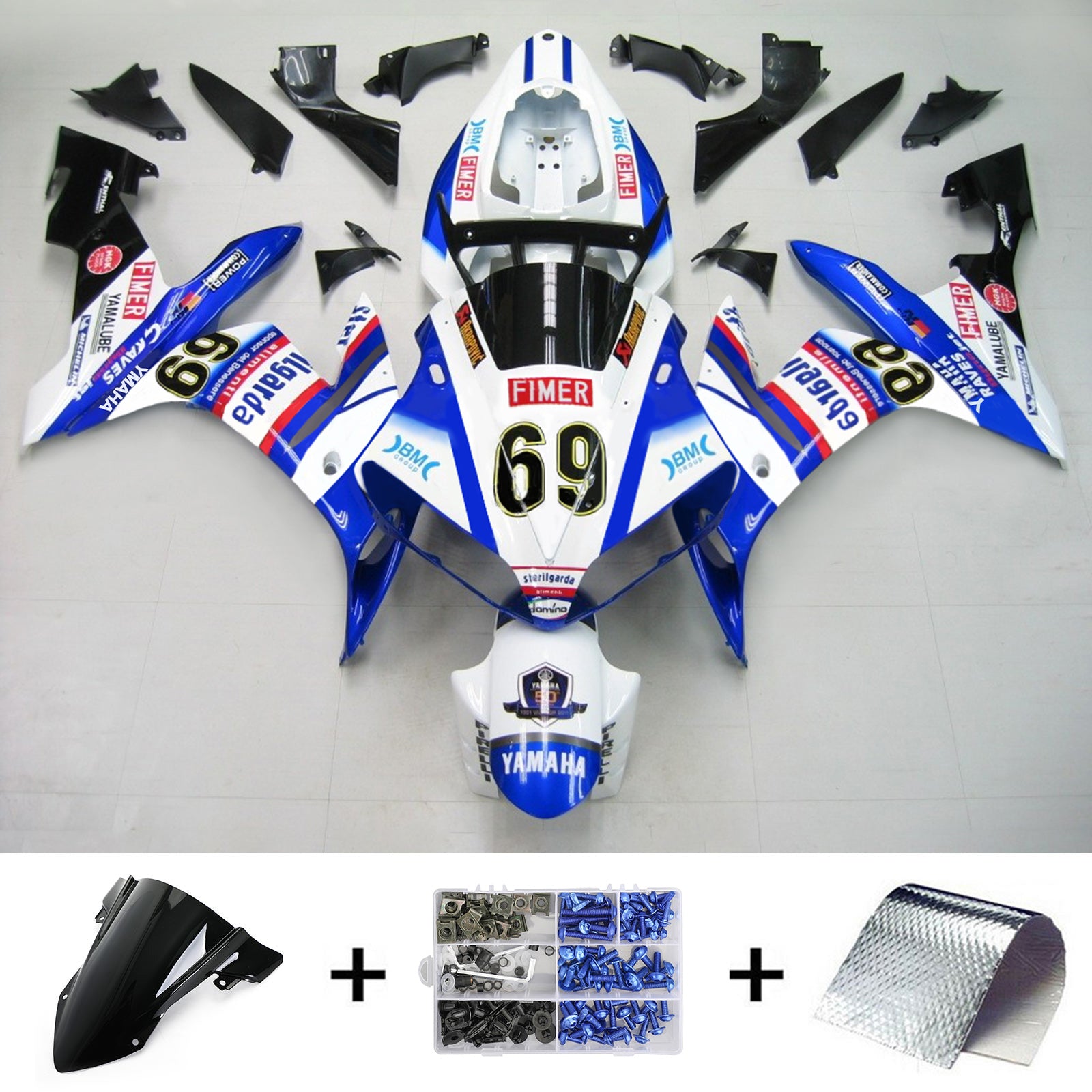 Amotopart Yamaha 2004–2006 YZF 1000 R1 Blau Weiß Nr. 69 Verkleidungsset