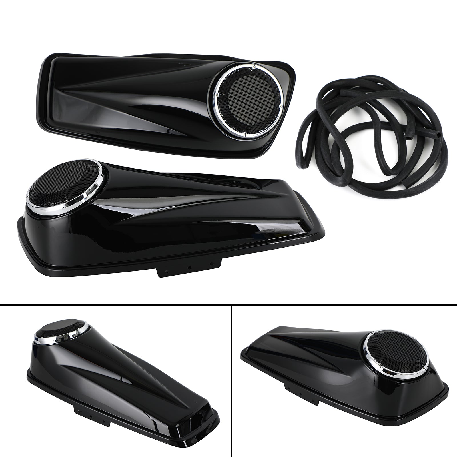 Couvercles noirs de haut-parleur de sacoche de 6.5 pouces pour Harley Touring Road King Glide 2014 – 2021 générique