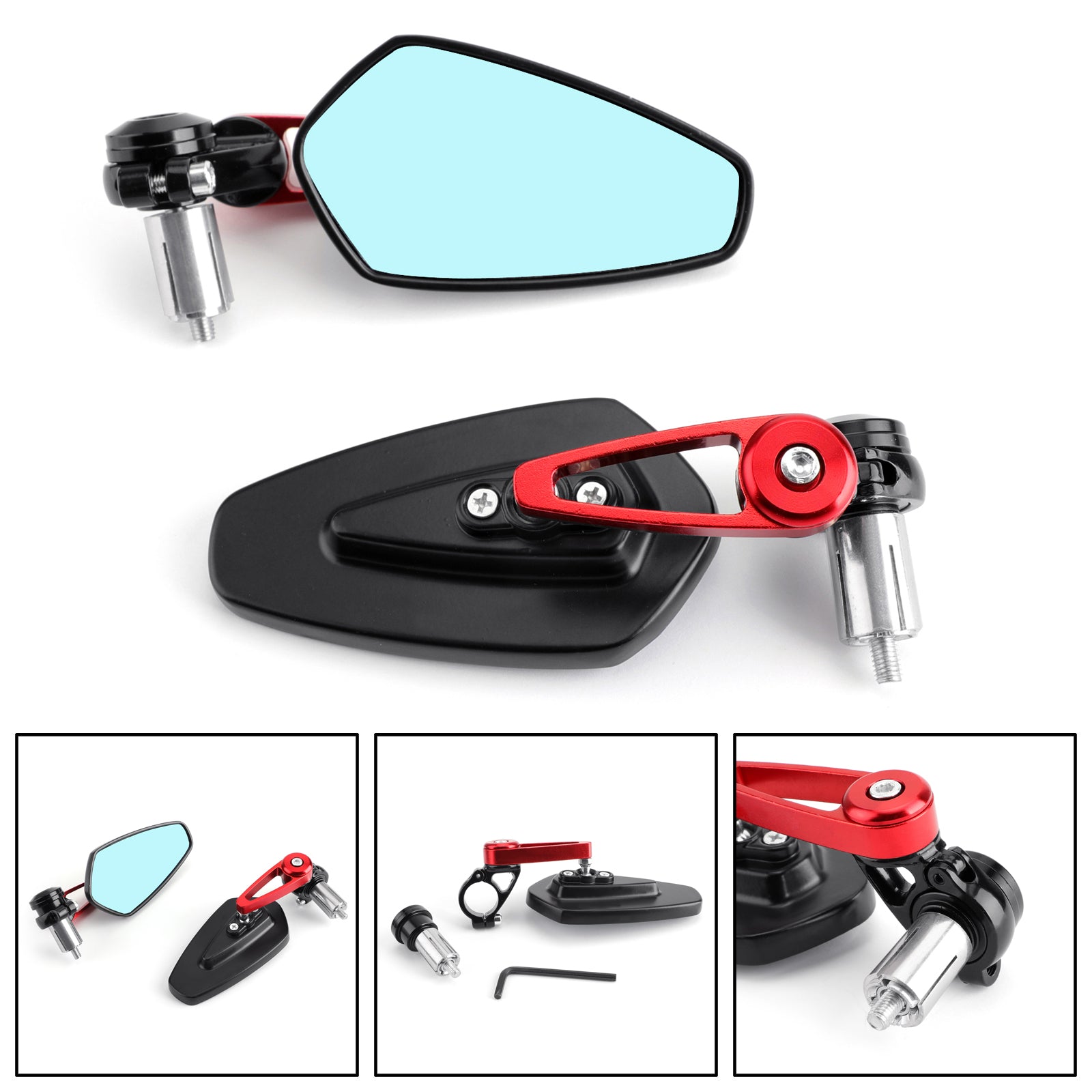 1 Pair Universal Rear View Handle Bar End Side Rearview Mirrors Red