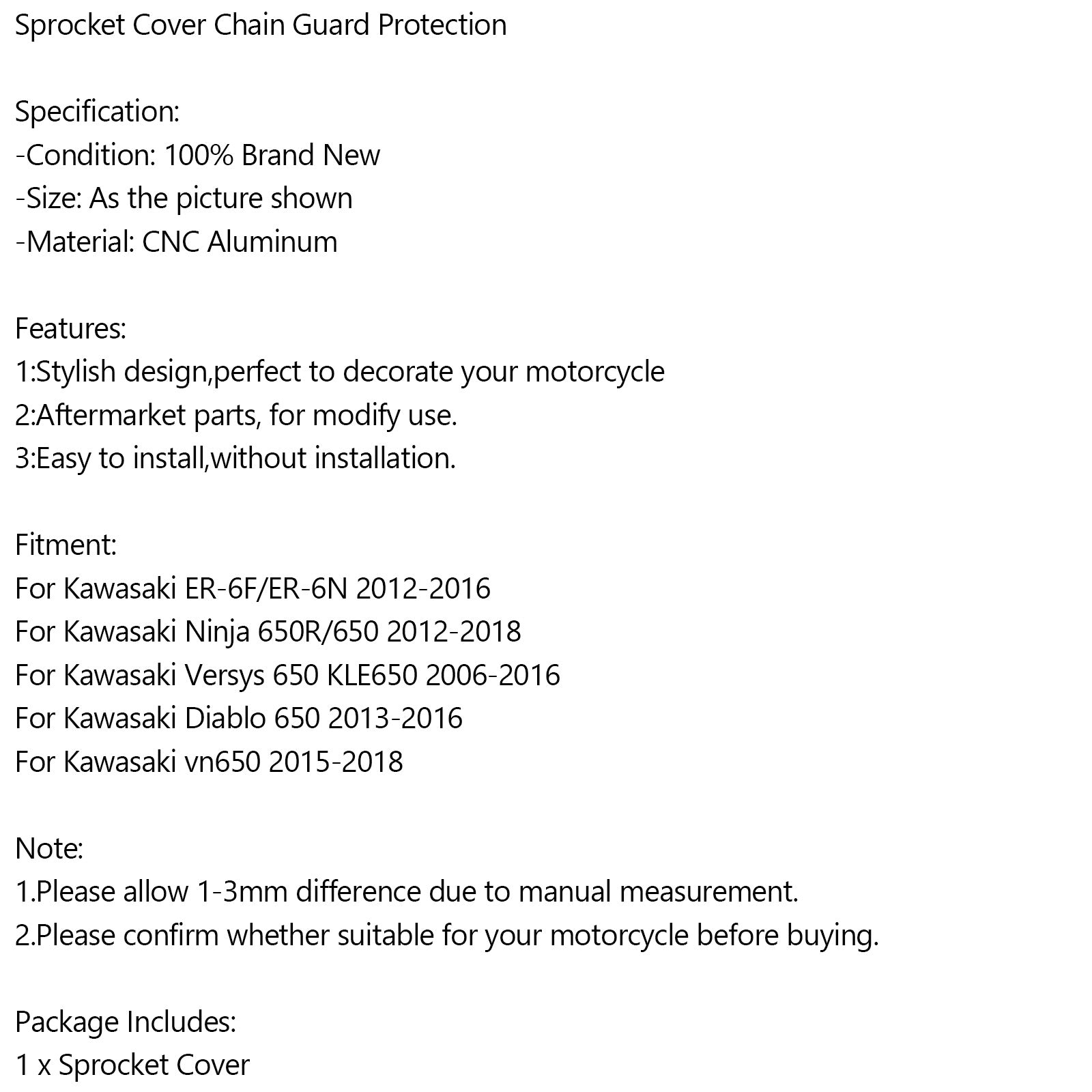 Protezione protezione catena coperchio pignone per Kawasaki Ninja Vulcan 650 ER-6N