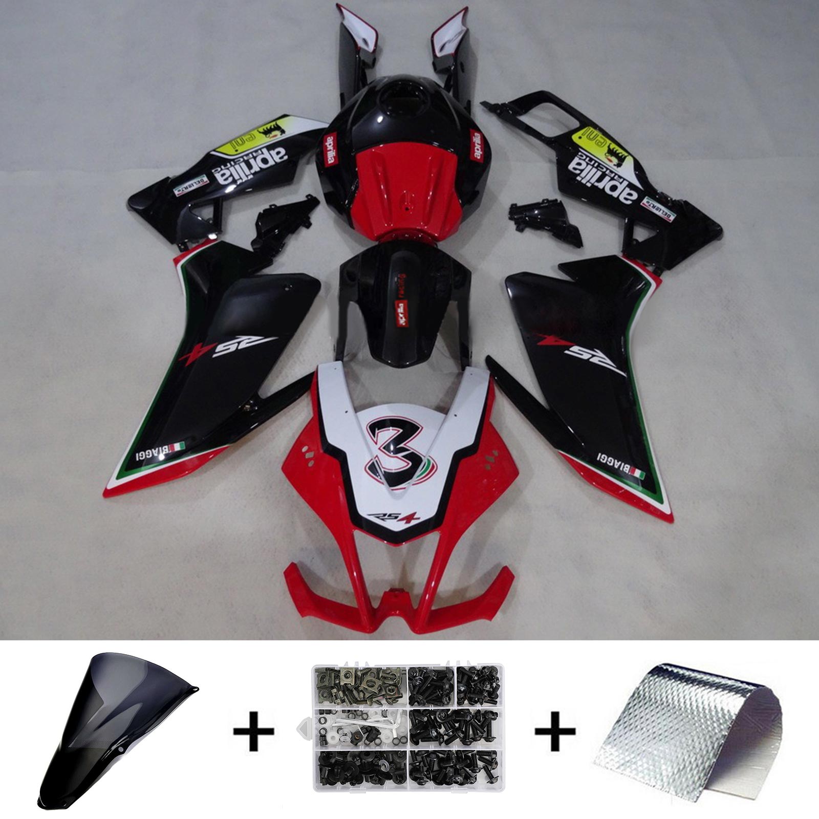 Amotopart 2012-2016 Aprilia RS4 RS125 RS50 Kit de carénage noir et rouge