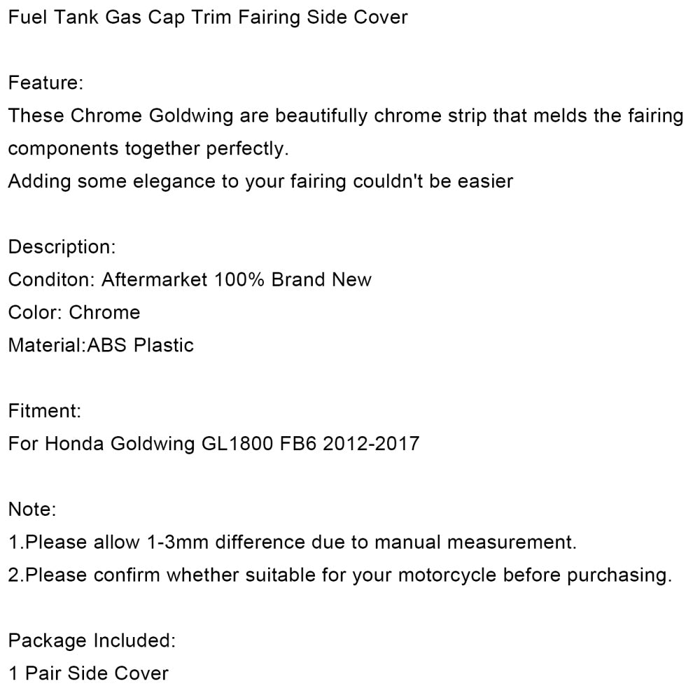 Fuel Tank Gas Cap Trim Fairing Side Cover For Honda Goldwing GL 1800 F6B 12-17 Generic