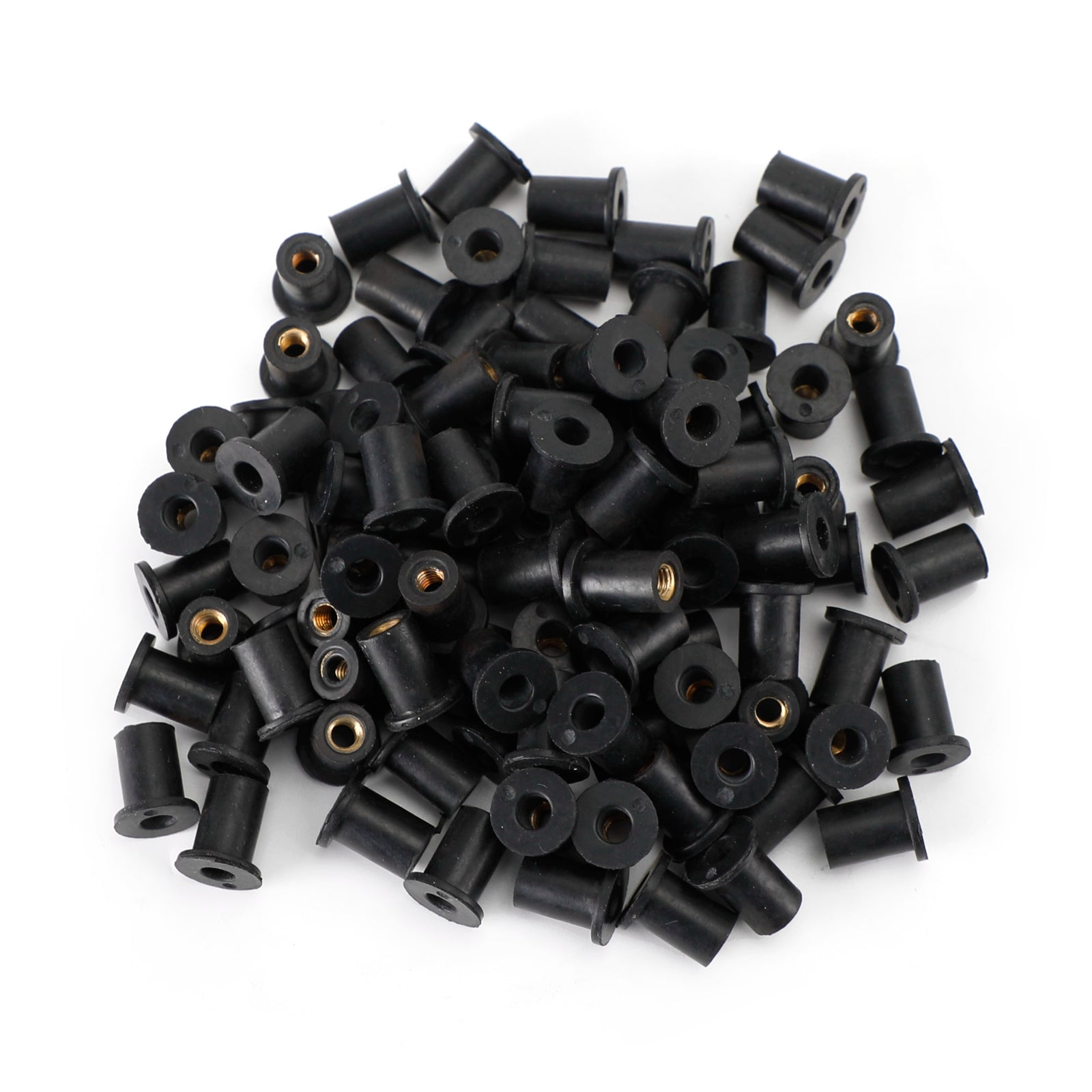 100 x Bildschirm &amp; Verkleidung Gummi gut Mutter M4 Messing Wellnuts 4mm Motorrad Fahrrad