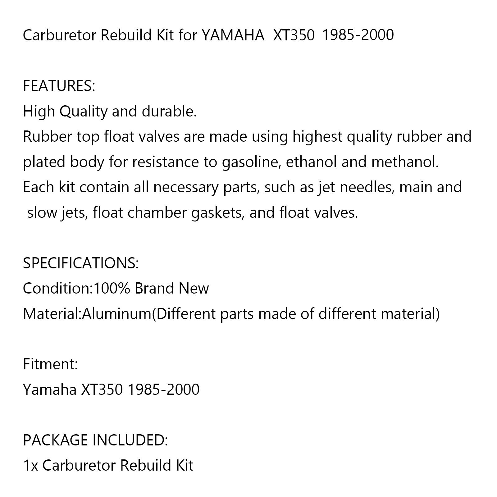 Kit di riparazione ricostruzione carburatore per Yamaha XT350 1985-2000 generico