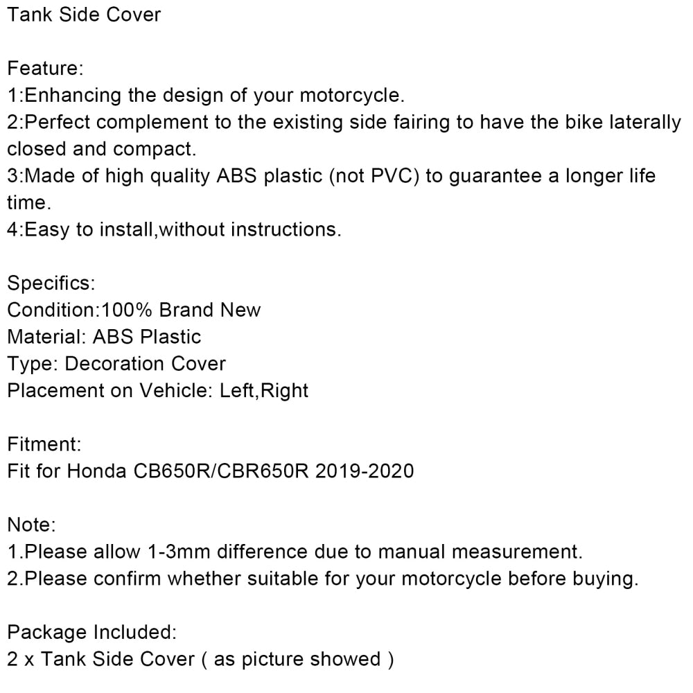 ABS-Kunststoff-Seitenverkleidungsabdeckung, Gastankverkleidung für Honda CBR650R CB650R 2019–2020